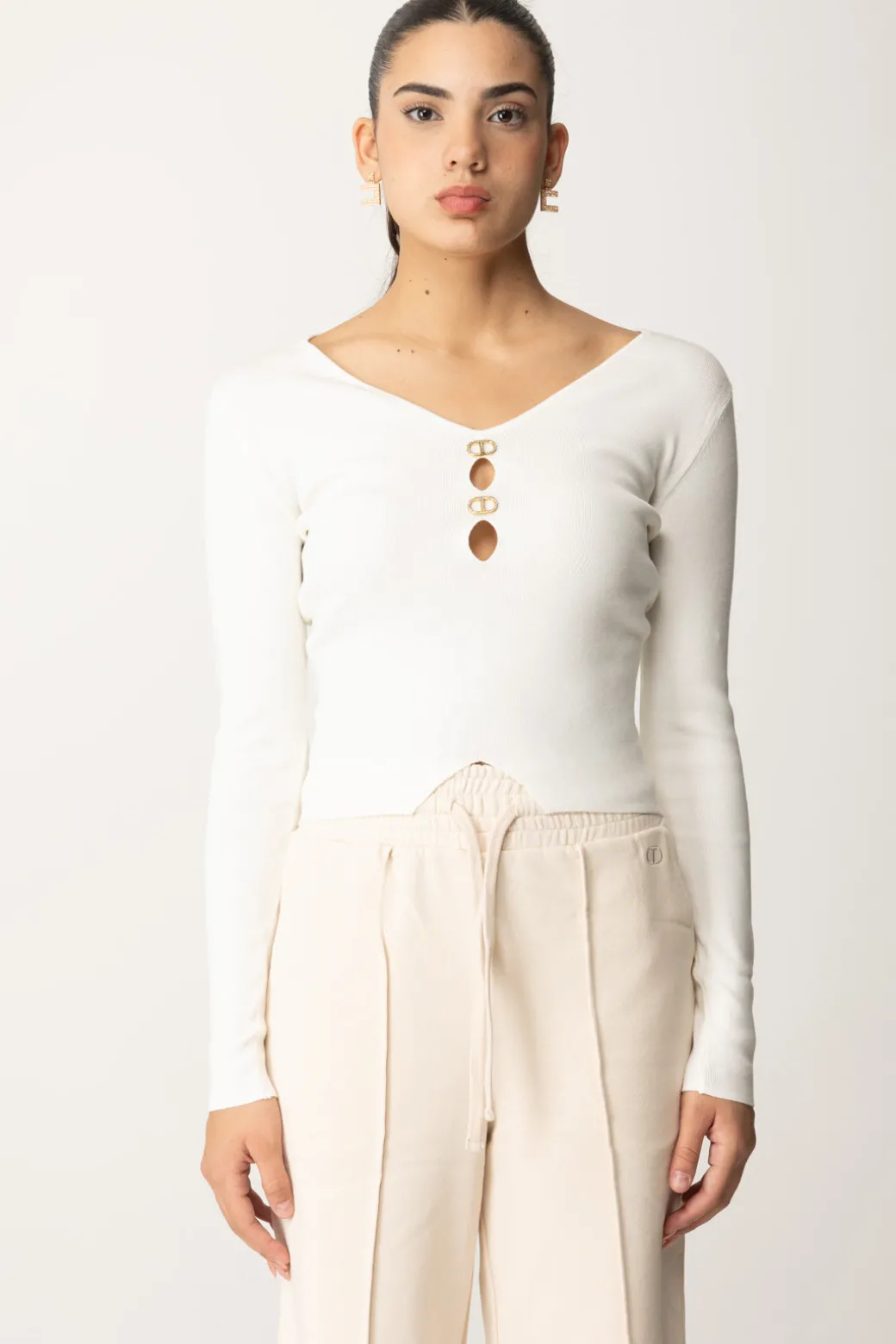 Donna Twin-set Maglia con Dettagli Logati