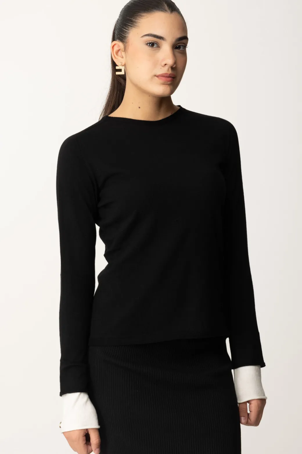 Donna Twin-set Maglia con Logo Sui Polsini