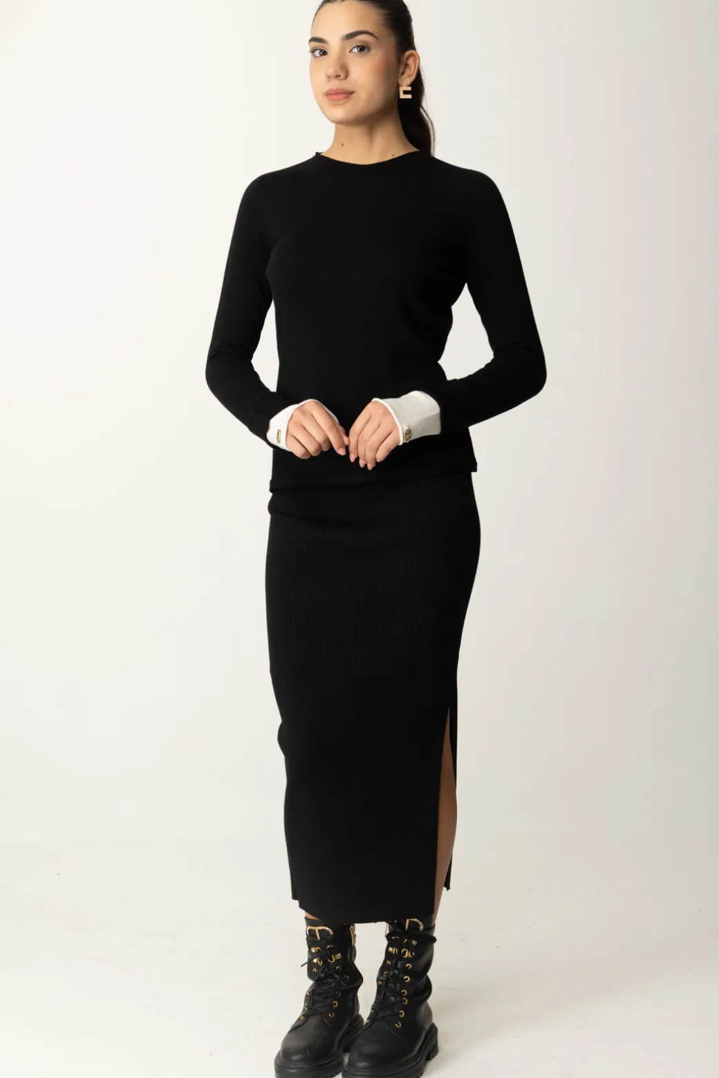 Donna Twin-set Maglia con Logo Sui Polsini