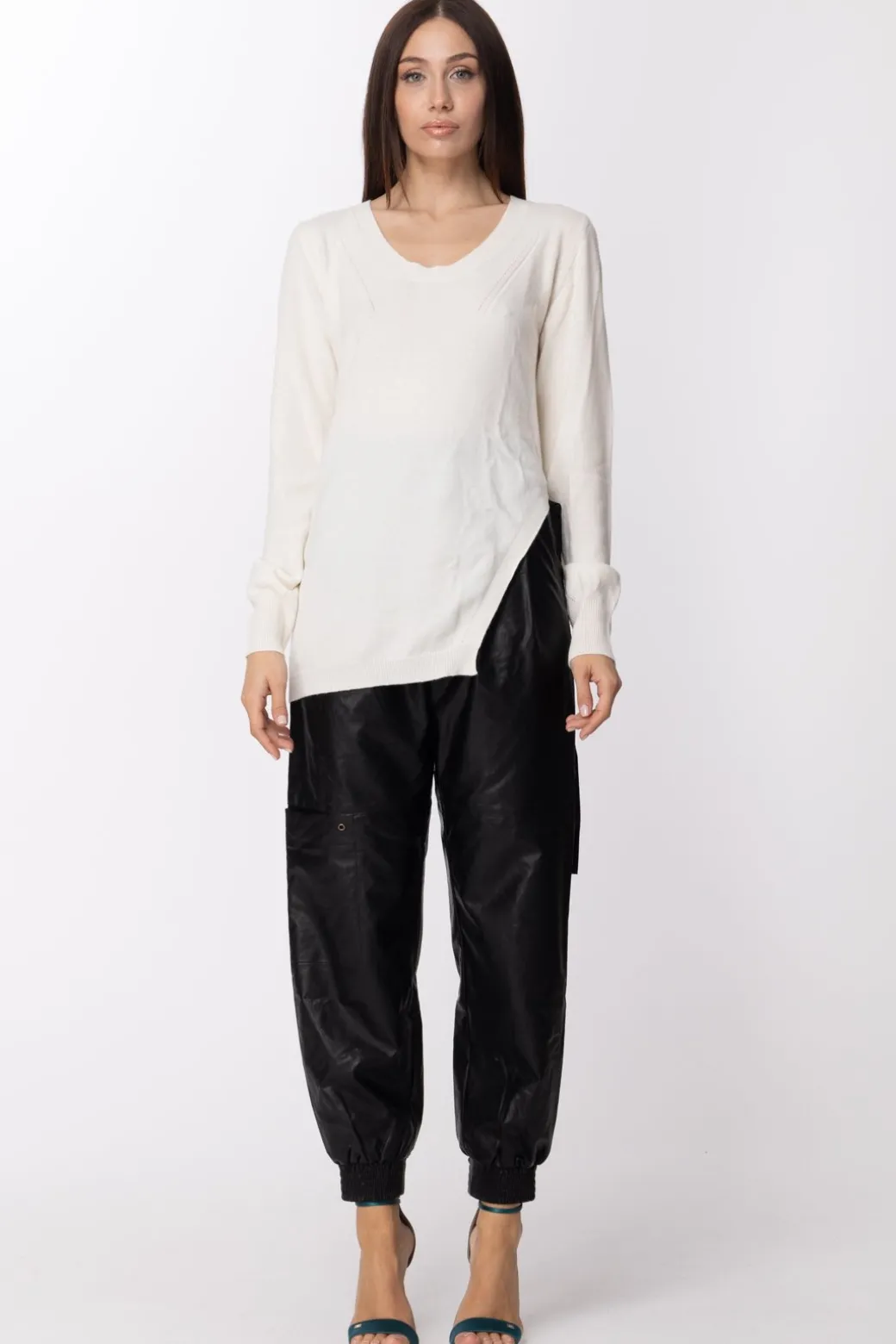 Donna Twin-set Maglia con Spacco e Nastro Laterale
