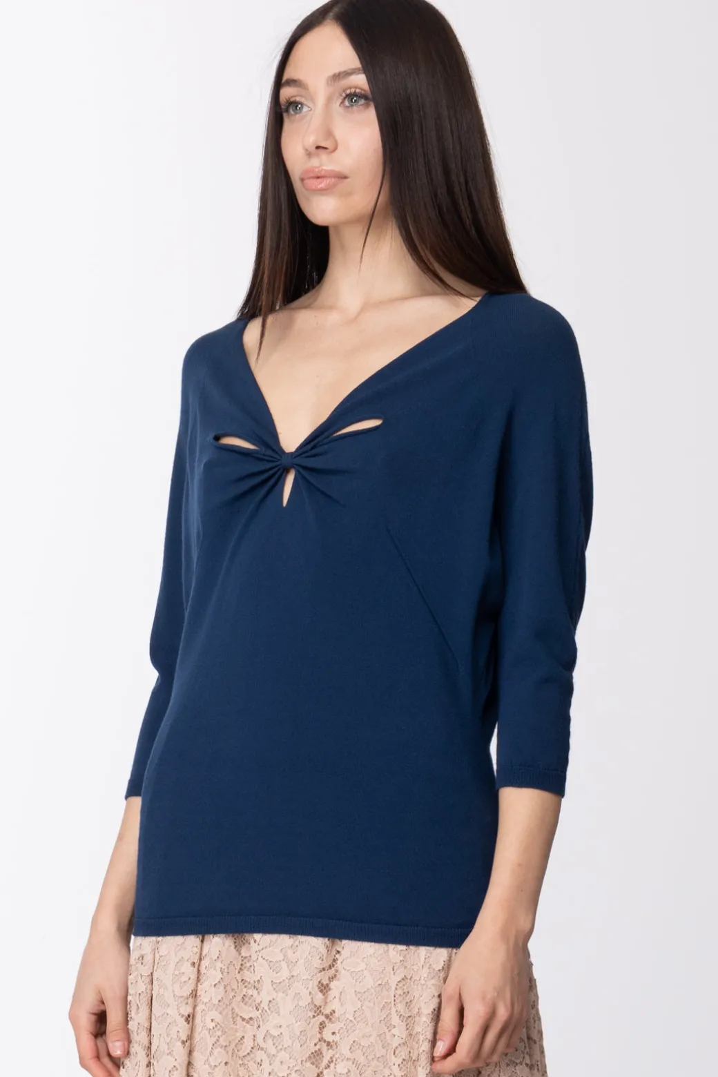 Donna Twin-set Maglia In Viscosa Stretch con Arricciatura e Cut Out