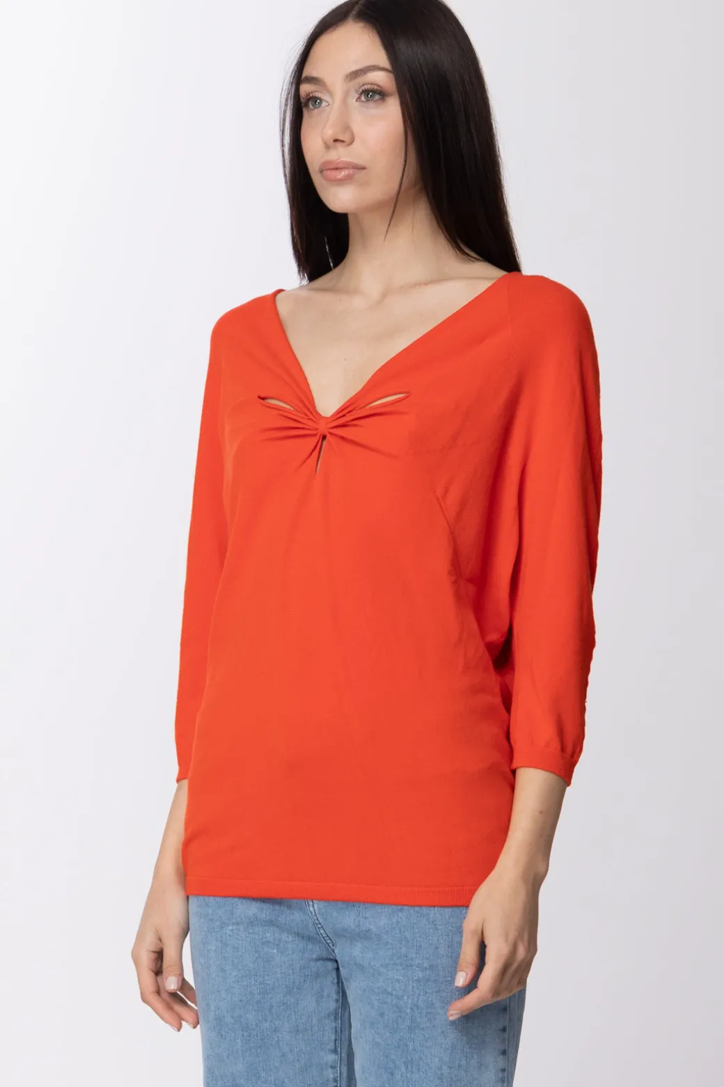 Donna Twin-set Maglia In Viscosa Stretch con Arricciatura e Cut Out