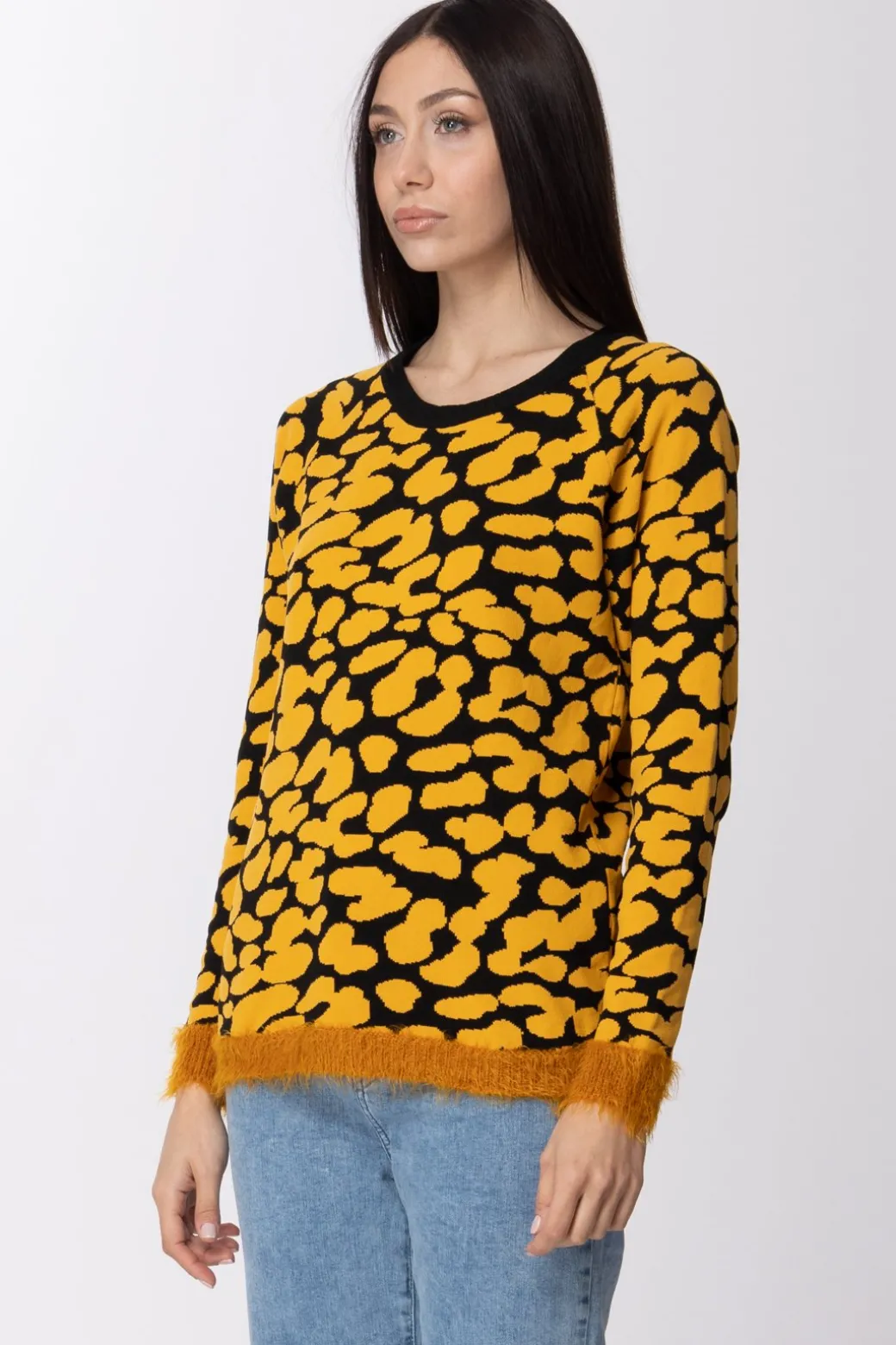Donna Twin-set Maglia Maculata con Riporti In Pellicciotto