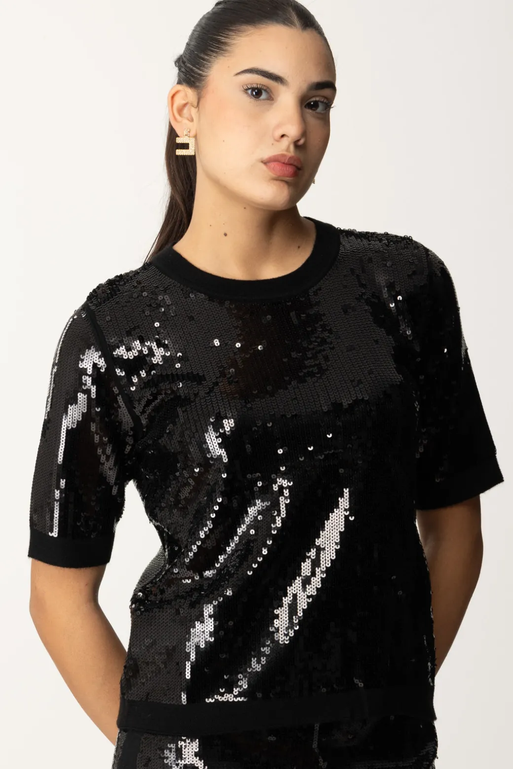 Donna Twin-set Maglia Maniche Corte Full Paillettes