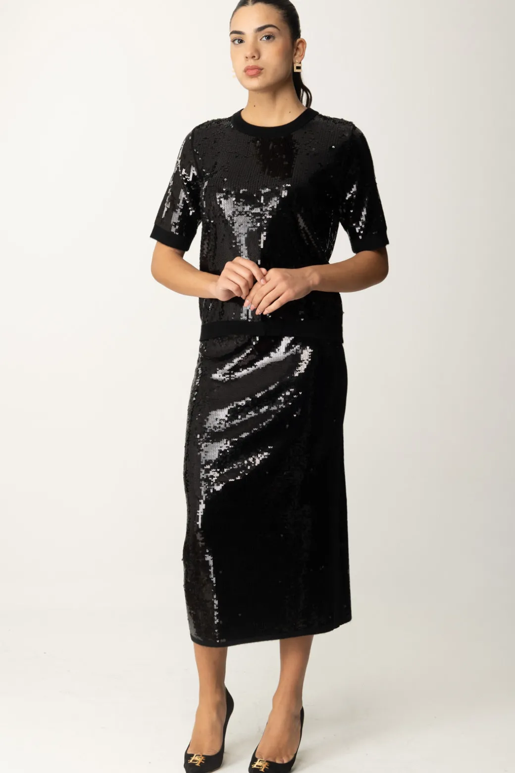 Donna Twin-set Maglia Maniche Corte Full Paillettes