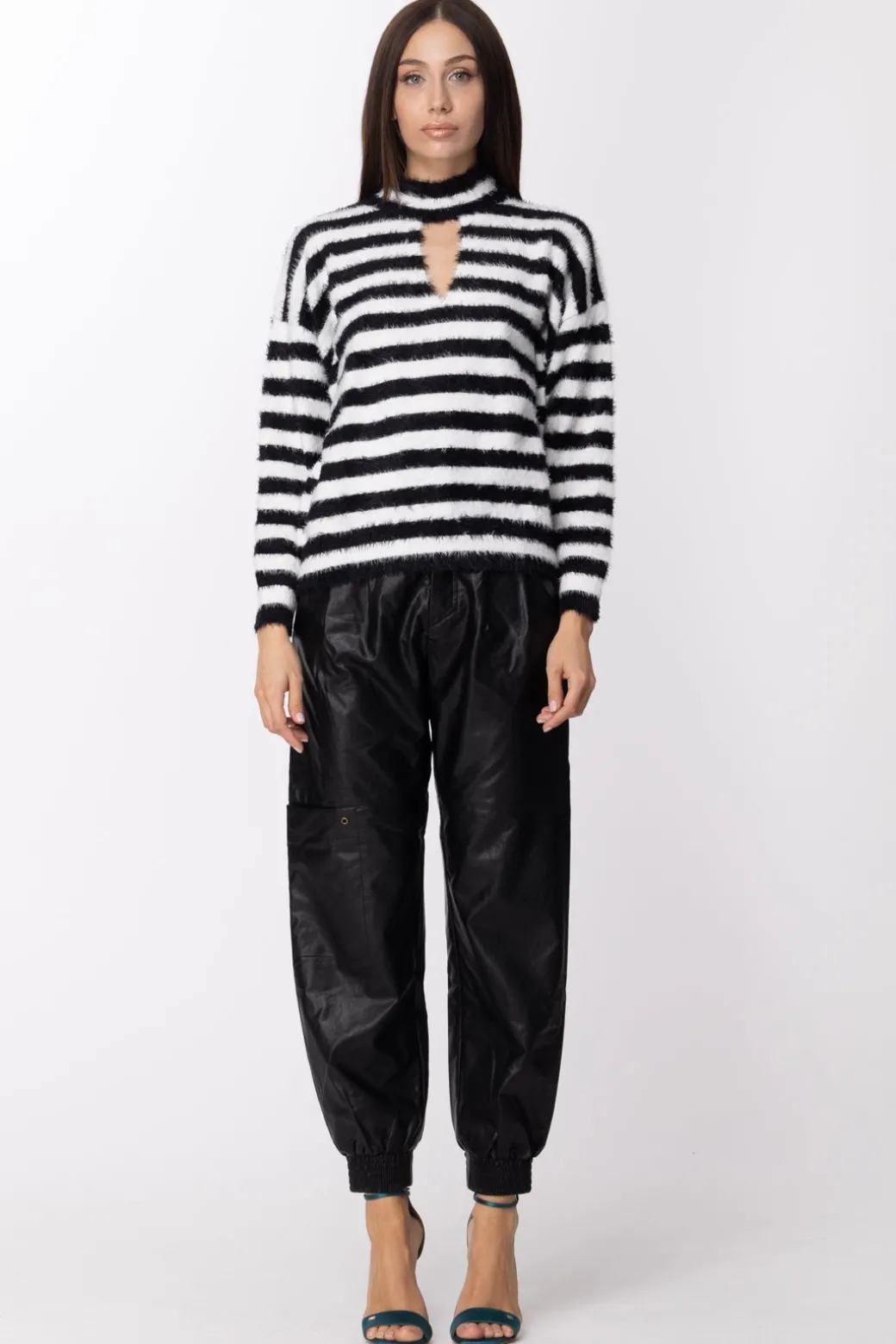 Donna Twin-set Maglia Righe con Scollo a Goccia
