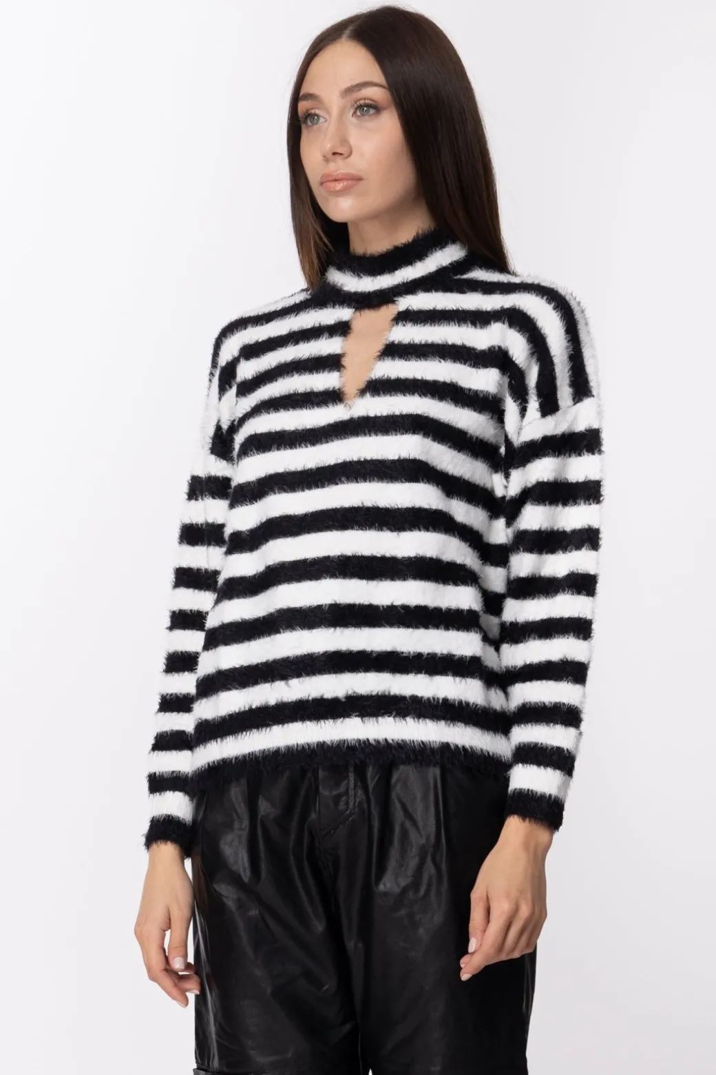 Donna Twin-set Maglia Righe con Scollo a Goccia
