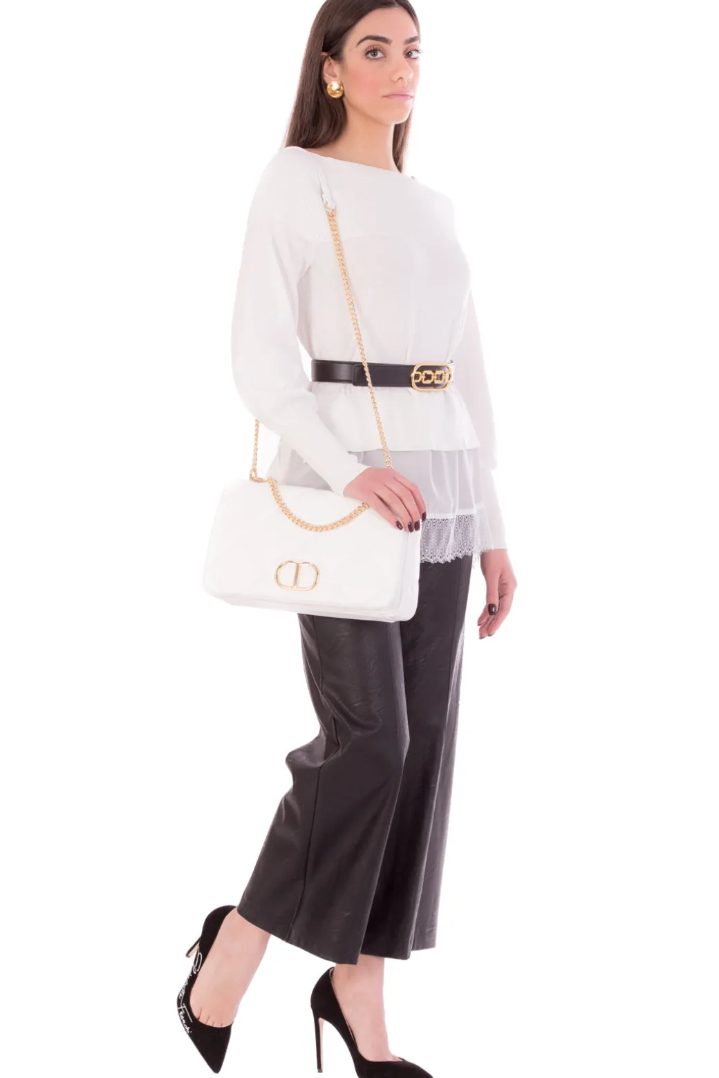Donna Twin-set Maglia Scollo a Barca con Balza In Pizzo