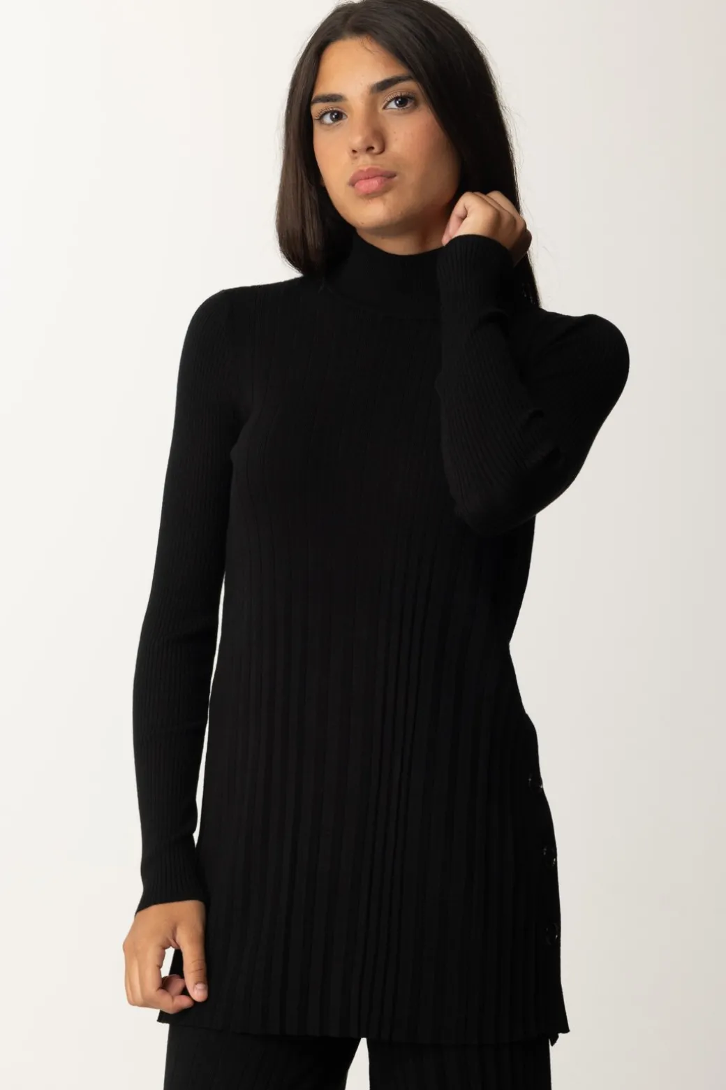 Donna Twin-set Maxi Maglia Plissé con Bottoni