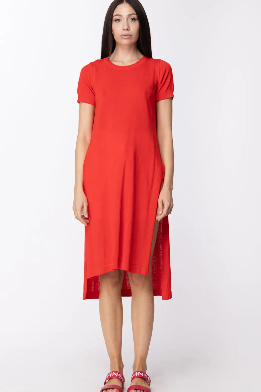 Donna Twin-set Maxi T-shirt Lunga con Spacchi Ai Fianchi