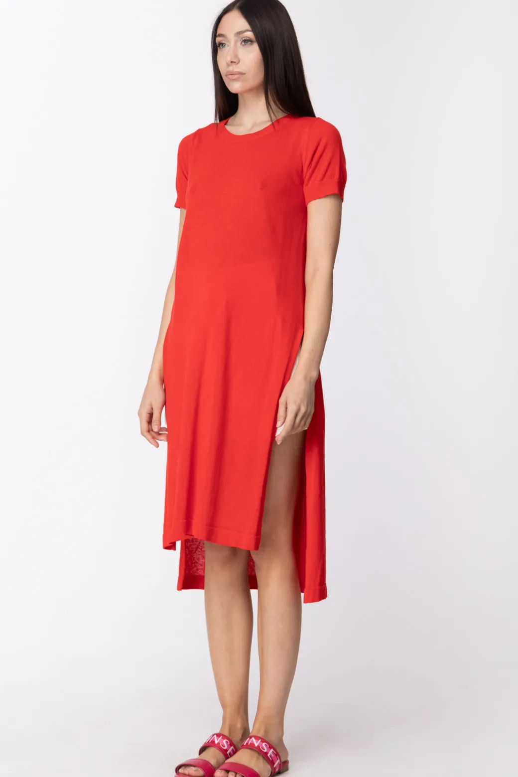 Donna Twin-set Maxi T-shirt Lunga con Spacchi Ai Fianchi