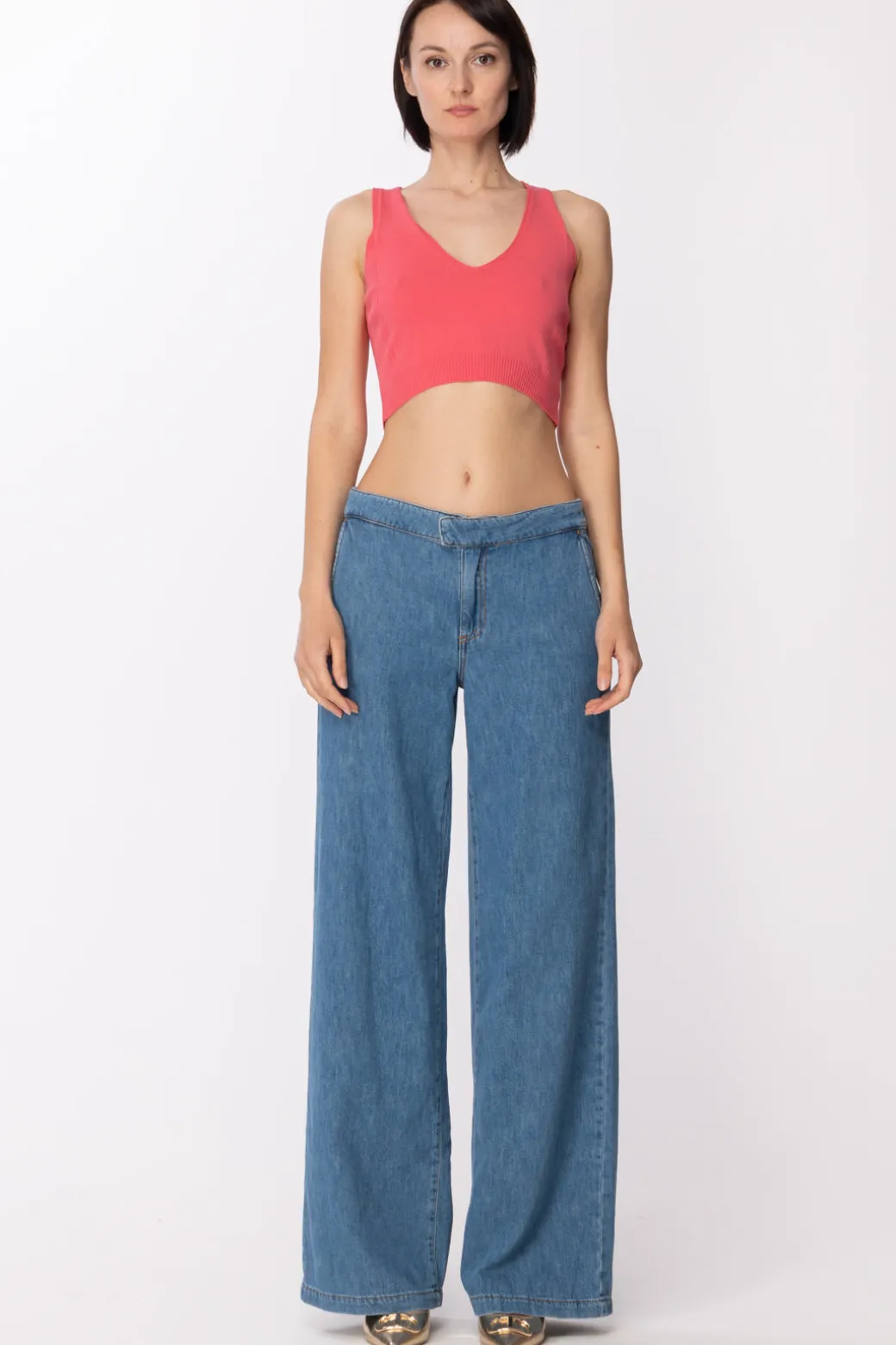 Donna Twin-set Micro Top In Viscosa a Costine
