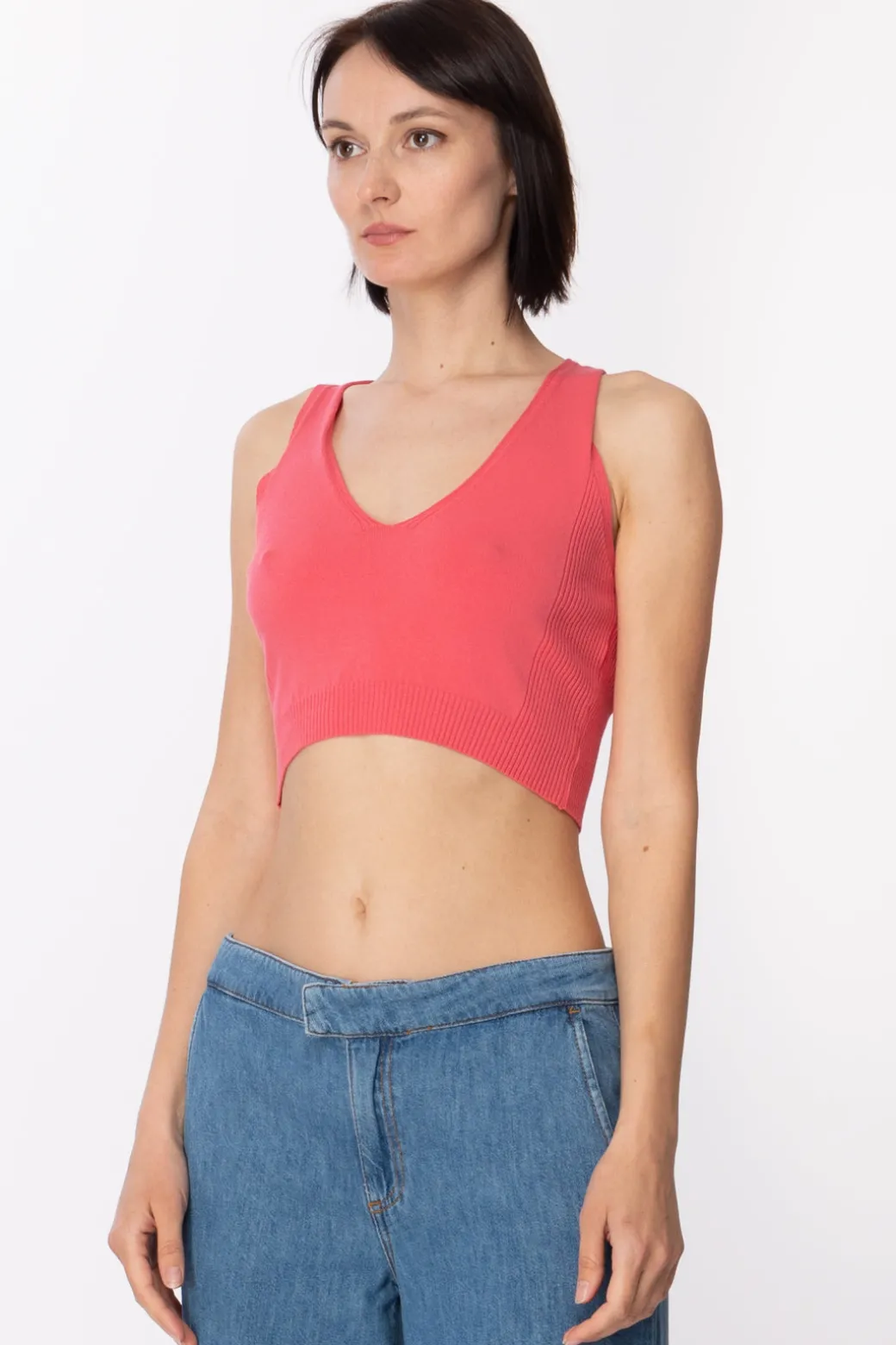 Donna Twin-set Micro Top In Viscosa a Costine