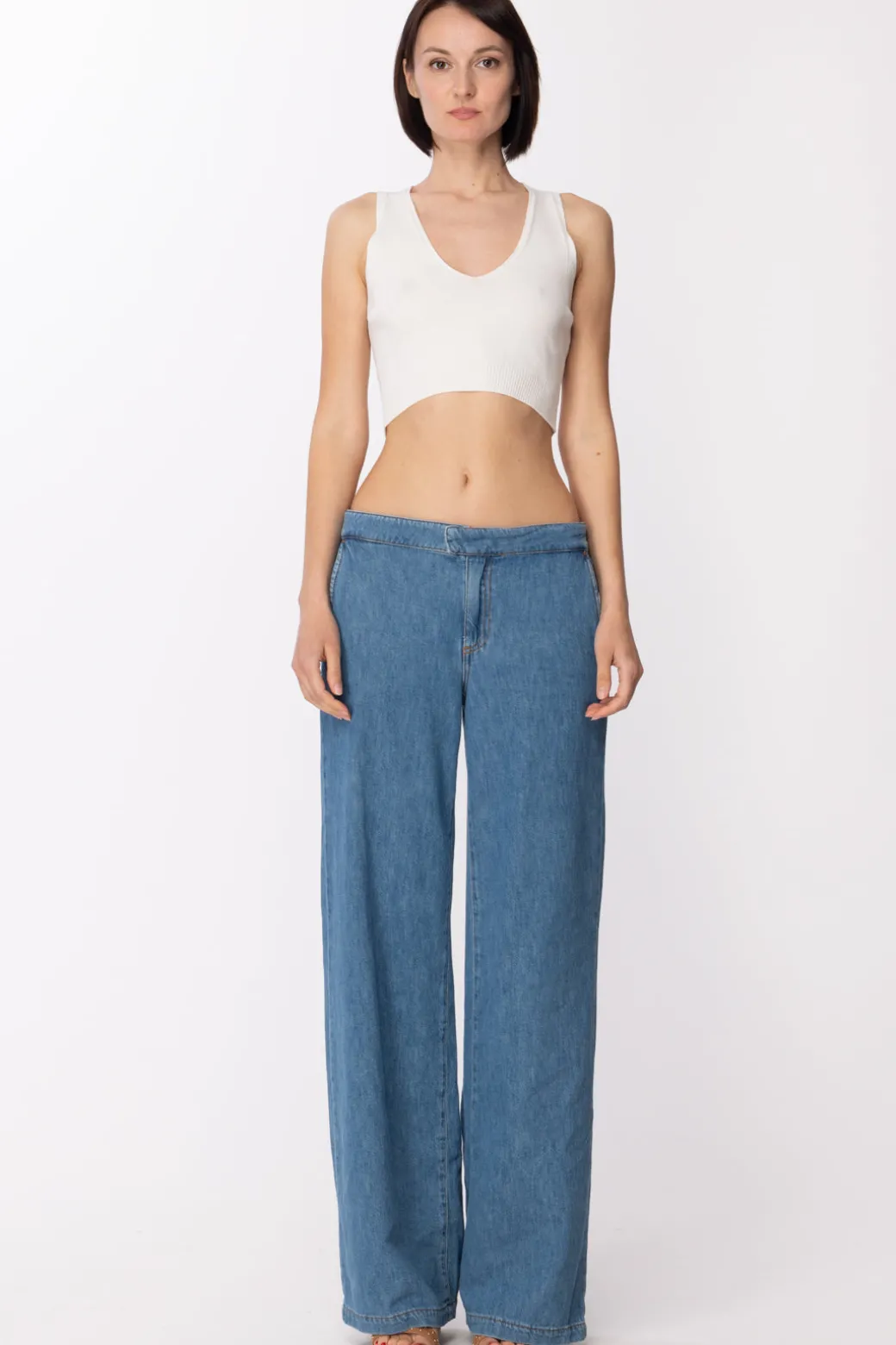 Donna Twin-set Micro Top In Viscosa a Costine