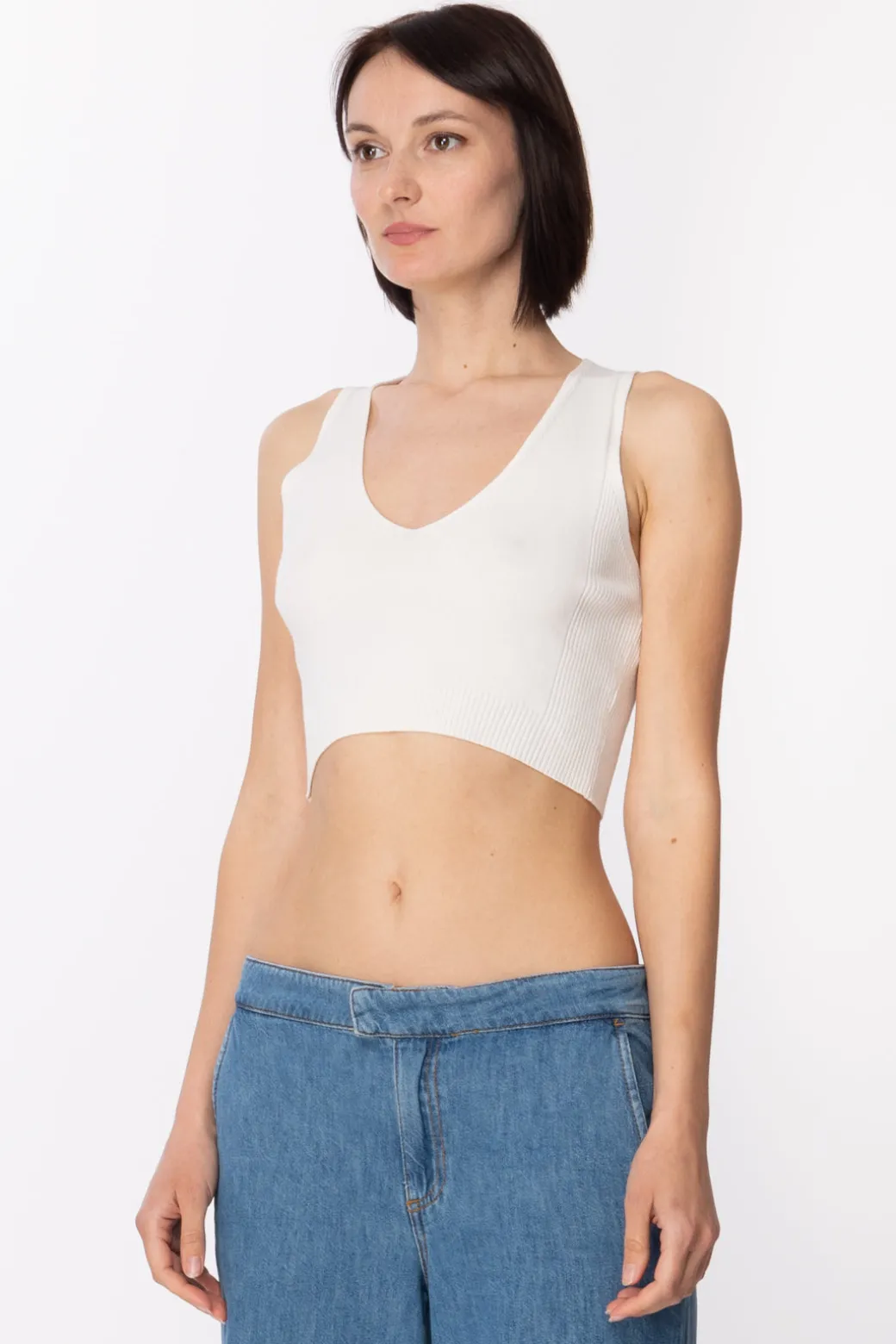 Donna Twin-set Micro Top In Viscosa a Costine