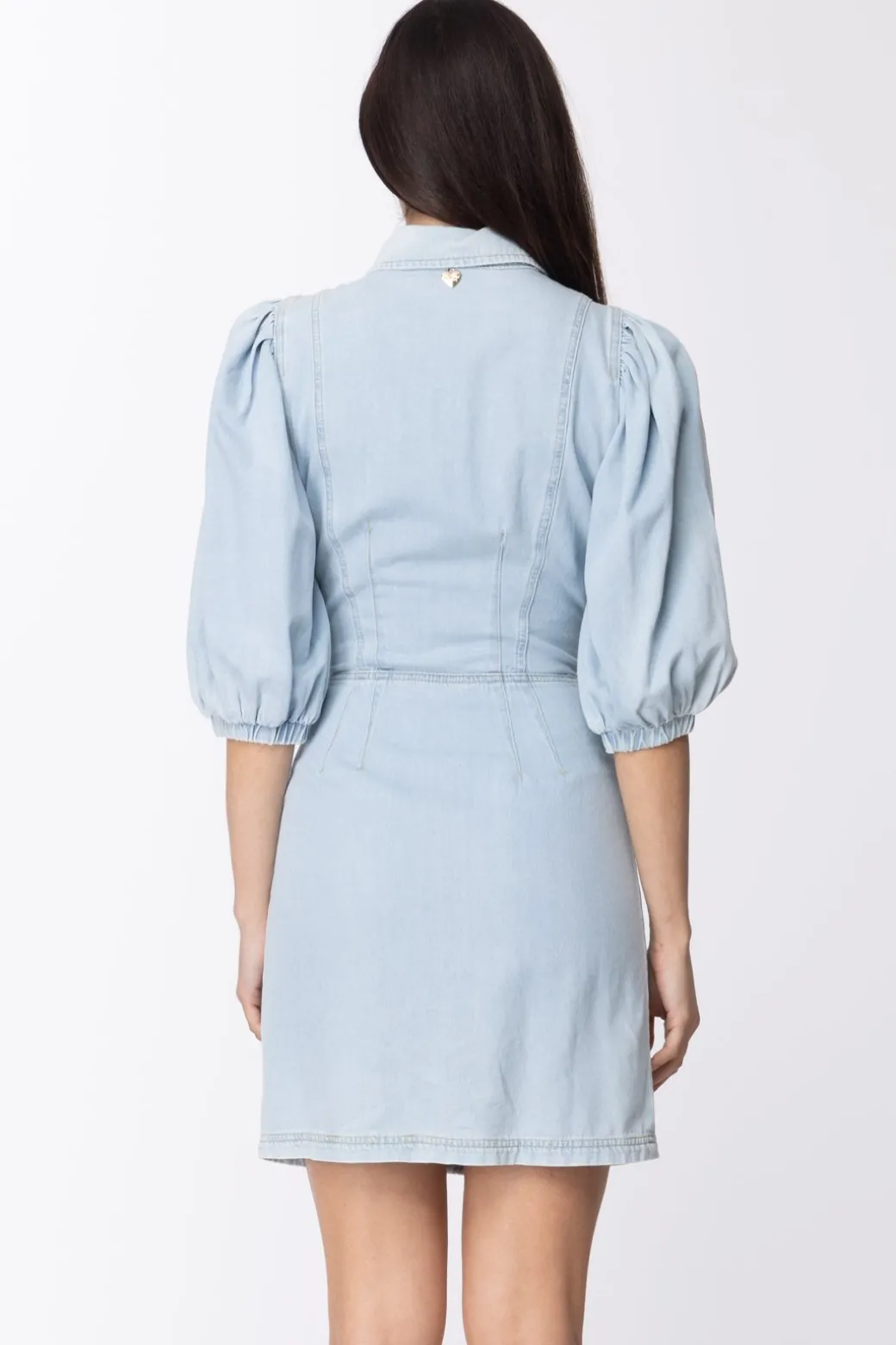 Donna Twin-set Mini Abito Chemisier In Jeans con Maniche a Sbuffo