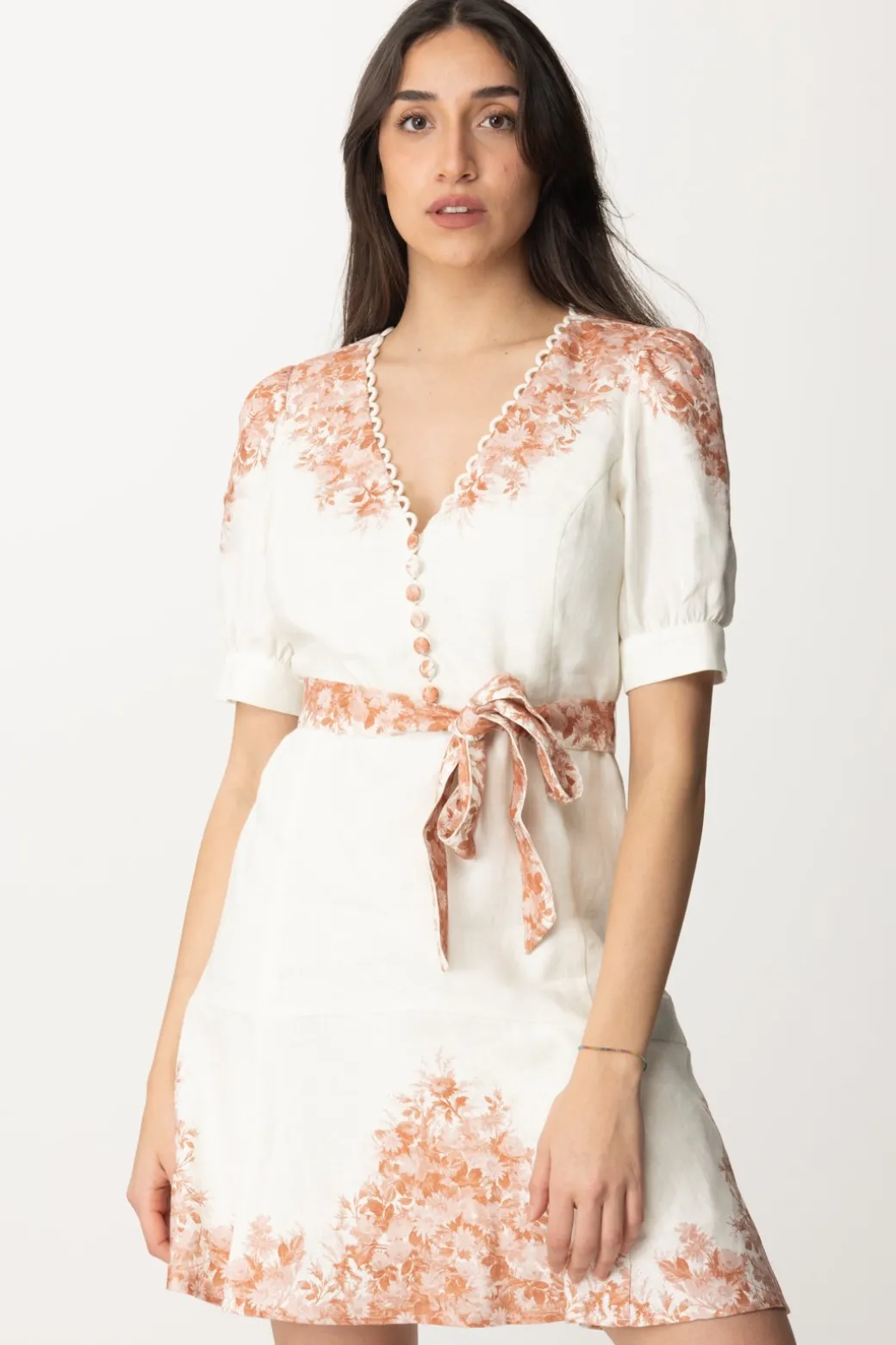 Donna Twin-set Mini Abito In Lino Stampa Fiori