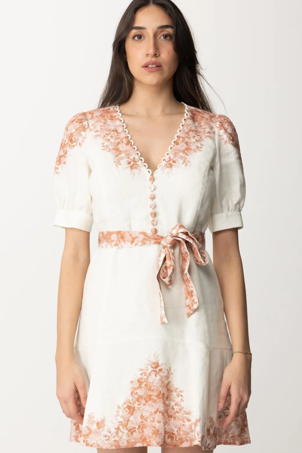 Donna Twin-set Mini Abito In Lino Stampa Fiori