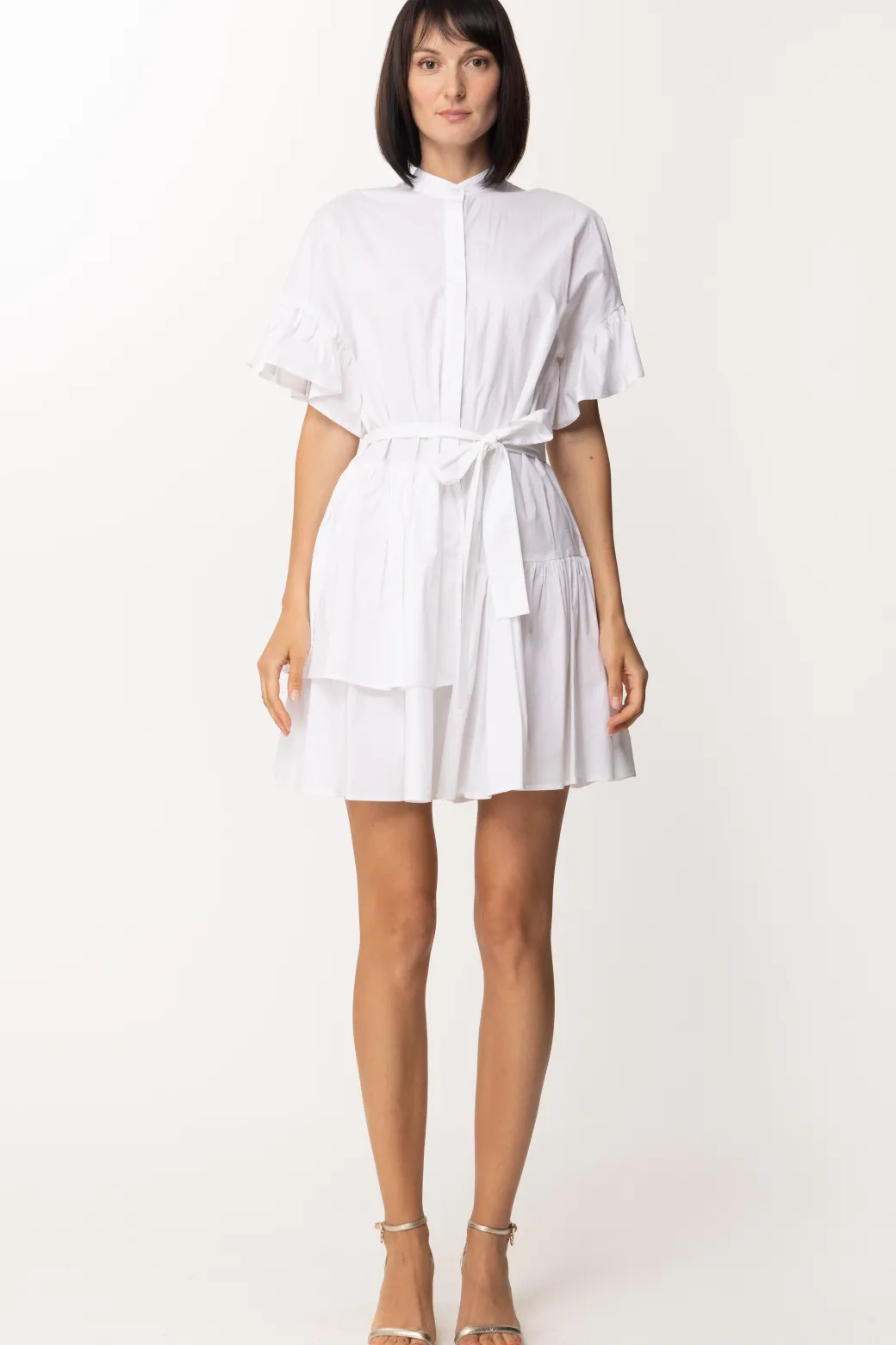 Donna Twin-set Mini Abito In Popeline con Balze e Fusciacca