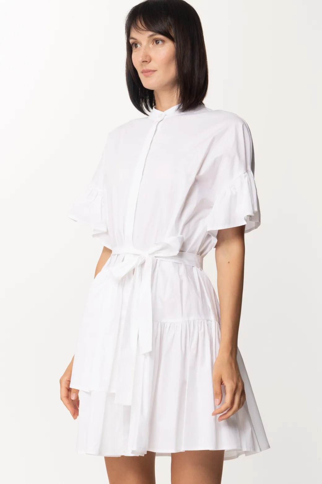 Donna Twin-set Mini Abito In Popeline con Balze e Fusciacca
