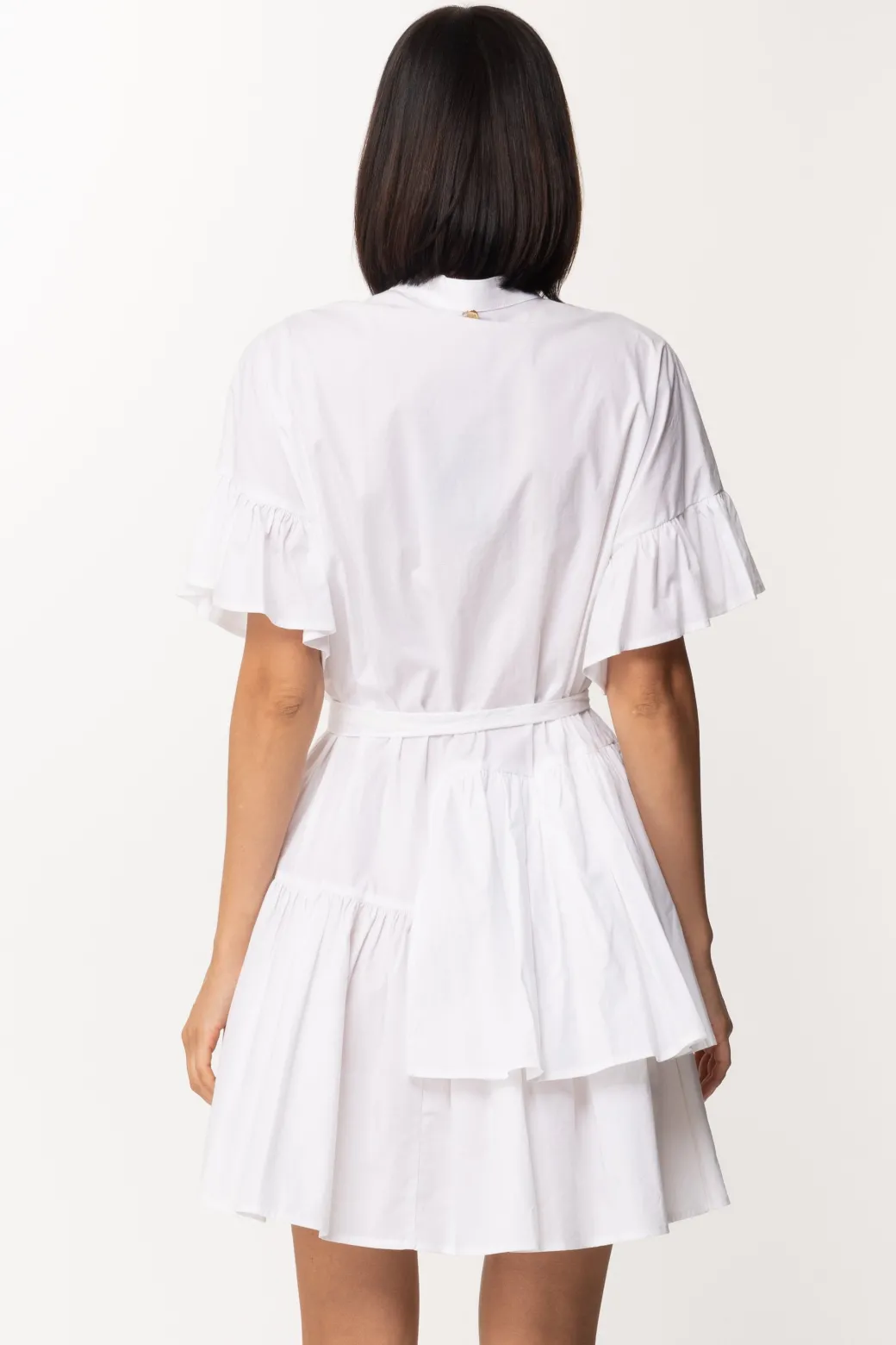 Donna Twin-set Mini Abito In Popeline con Balze e Fusciacca
