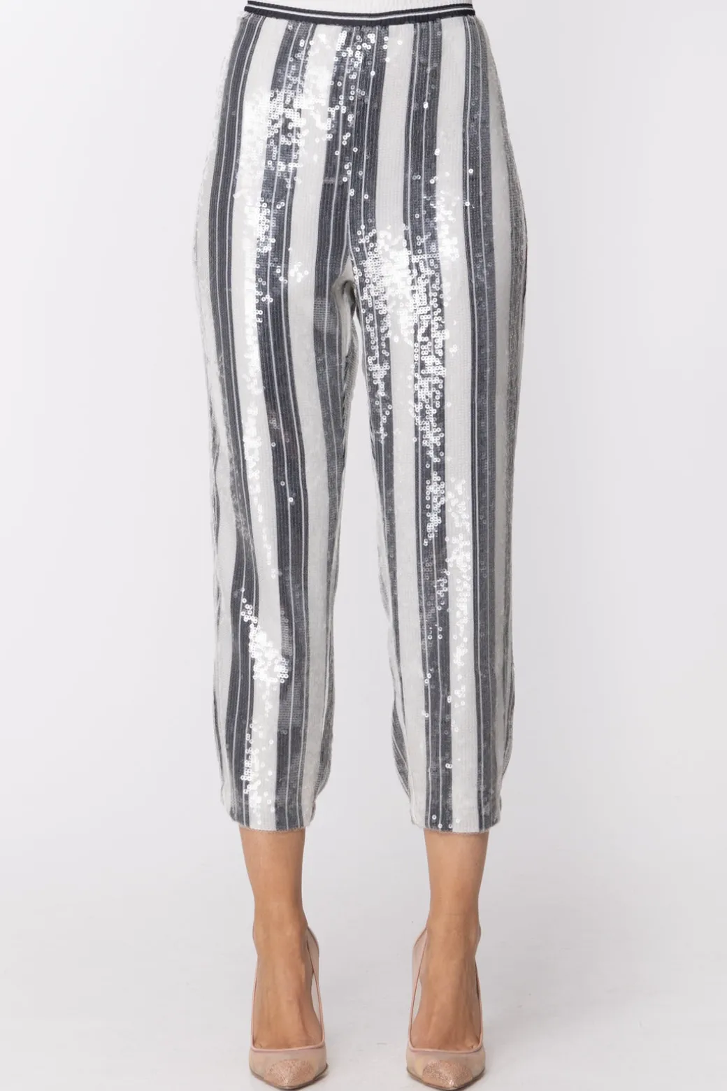 Donna Twin-set Pantaloni a Righe Full Paillettes