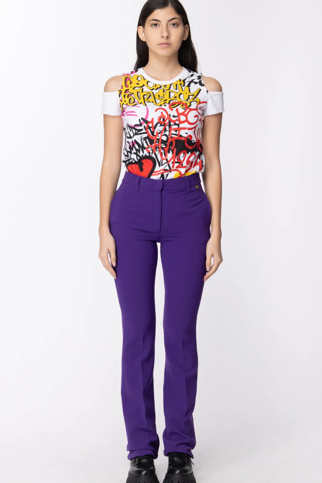 Donna Twin-set Pantaloni a Zampa In Crepe
