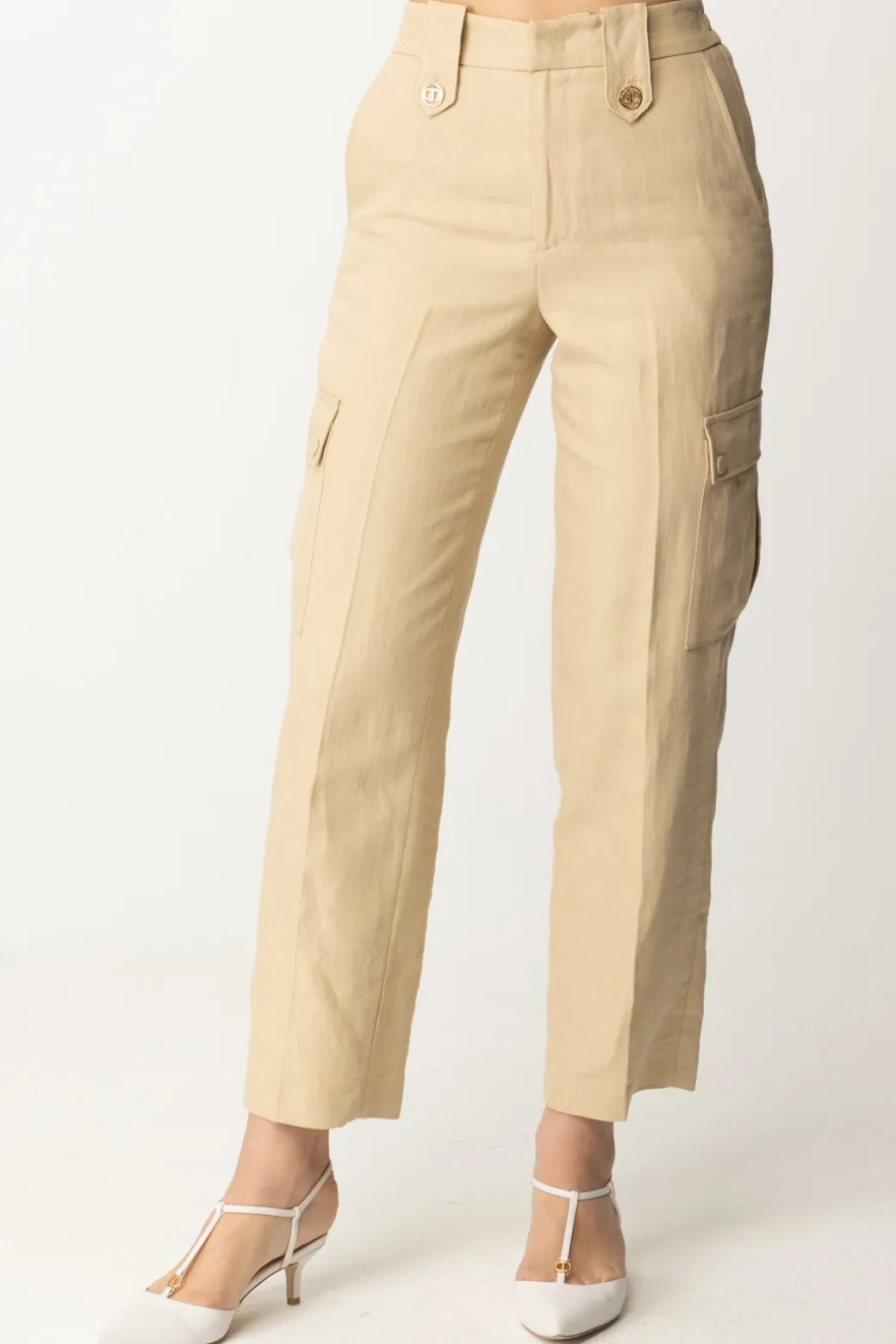 Donna Twin-set Pantaloni Cargo In Misto Lino