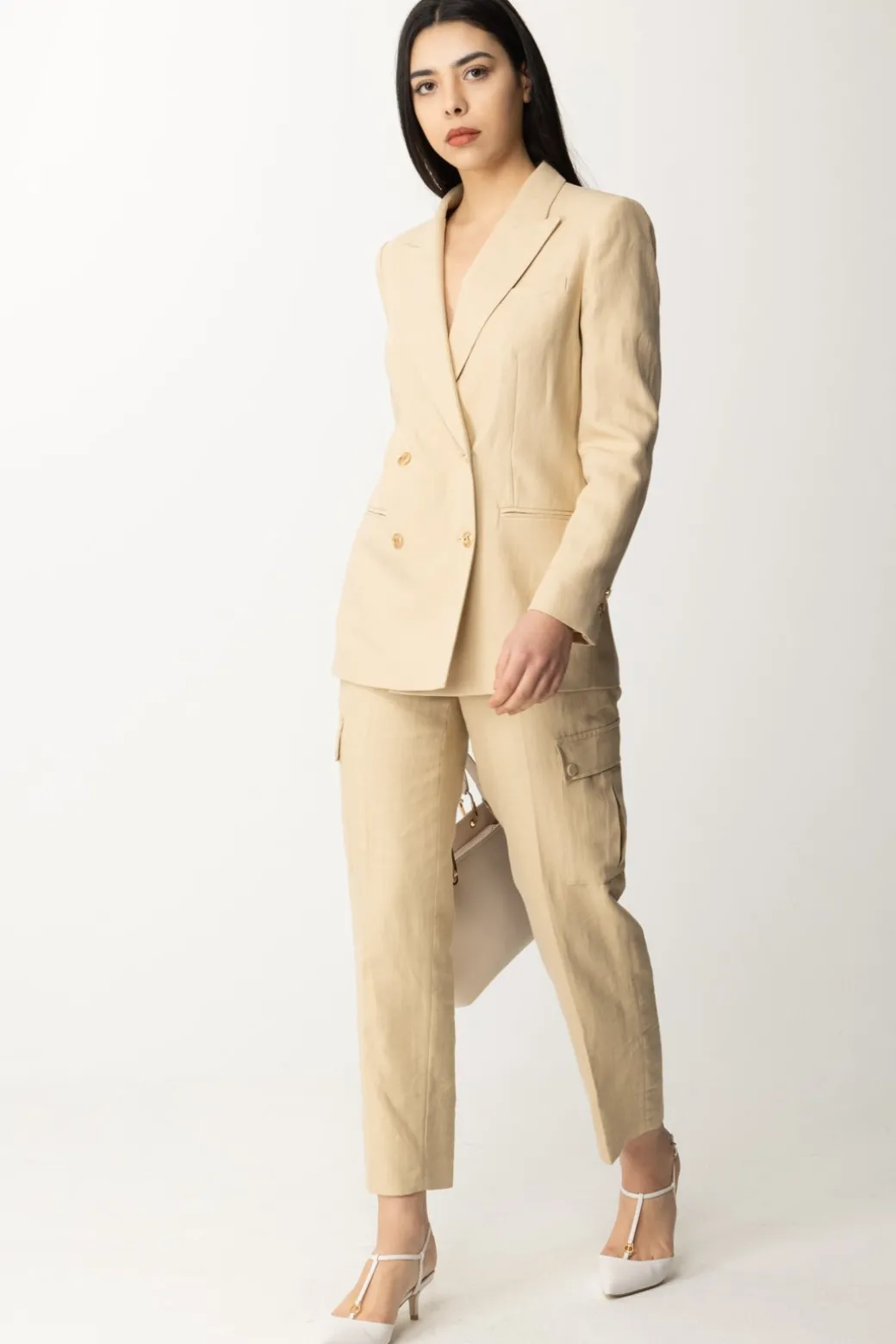 Donna Twin-set Pantaloni Cargo In Misto Lino
