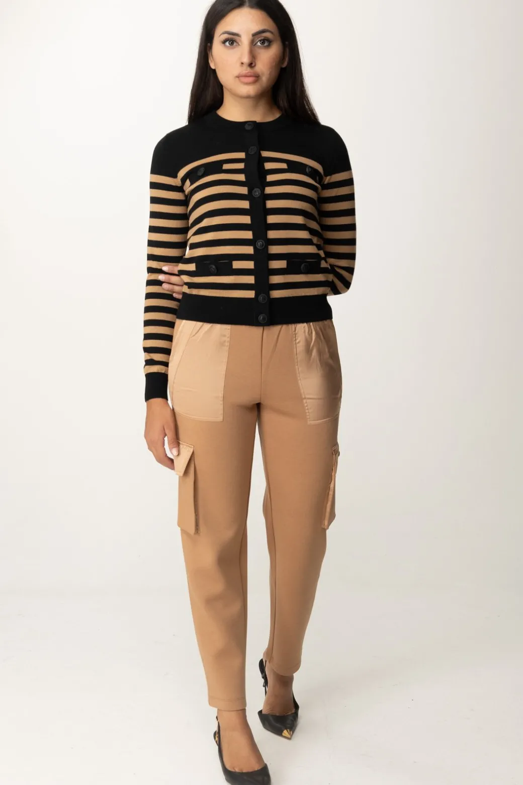 Donna Twin-set Pantaloni Cargo In Scuba e Raso