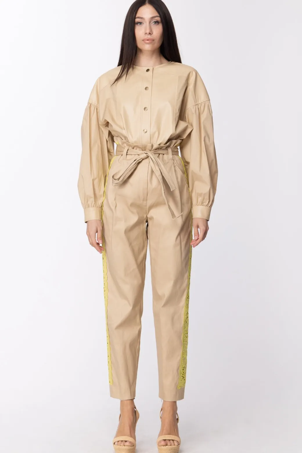 Donna Twin-set Pantaloni con Inserto Pizzo a Contrasto e Fusciacca