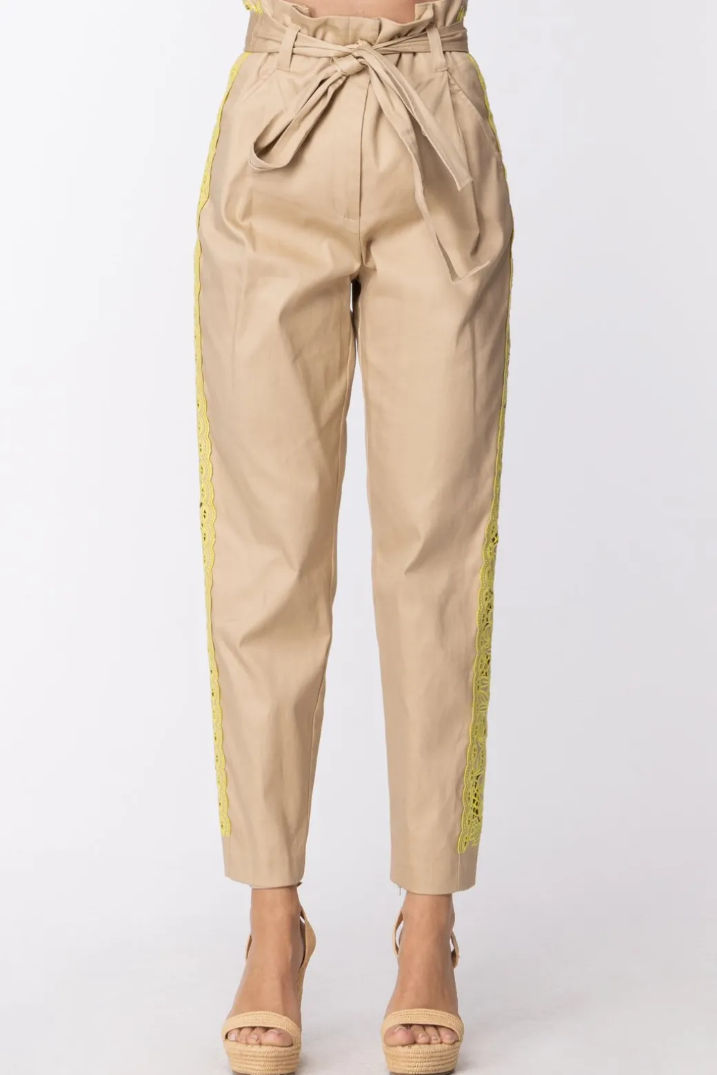 Donna Twin-set Pantaloni con Inserto Pizzo a Contrasto e Fusciacca