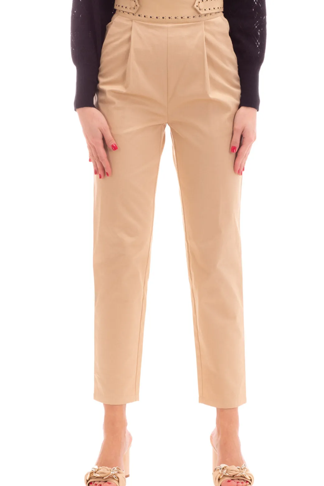 Donna Twin-set Pantaloni con Punto Vita Spalmato e Traforato