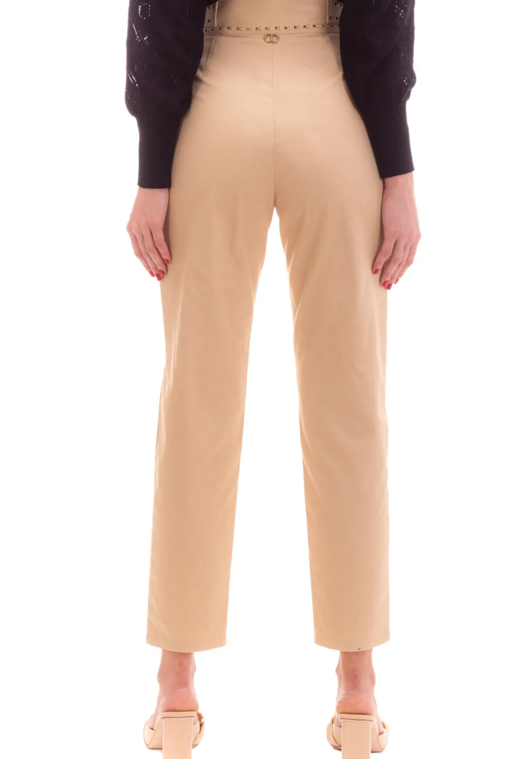 Donna Twin-set Pantaloni con Punto Vita Spalmato e Traforato