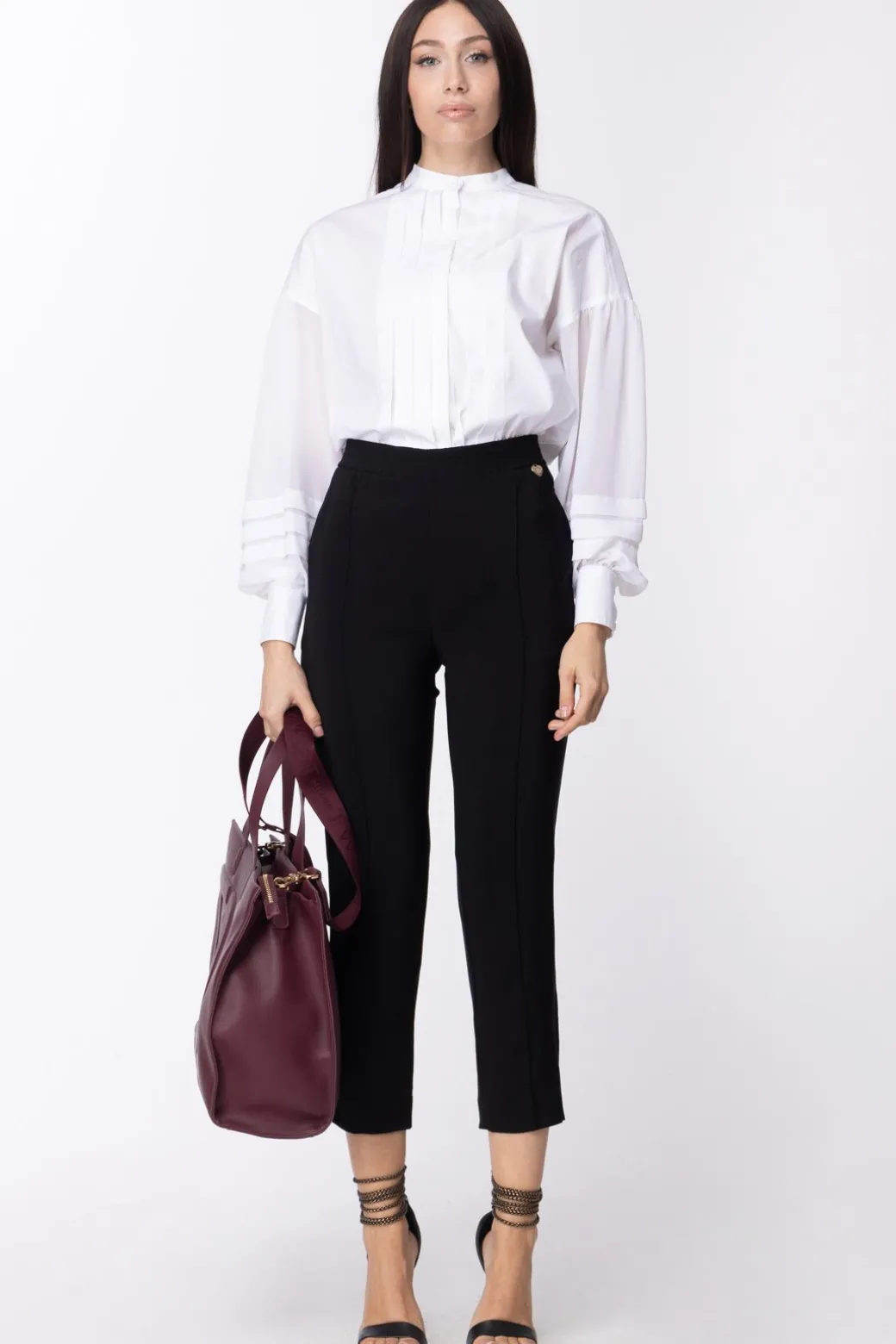 Donna Twin-set Pantaloni con Vita Arricciata e Spacchetti Alla Caviglia