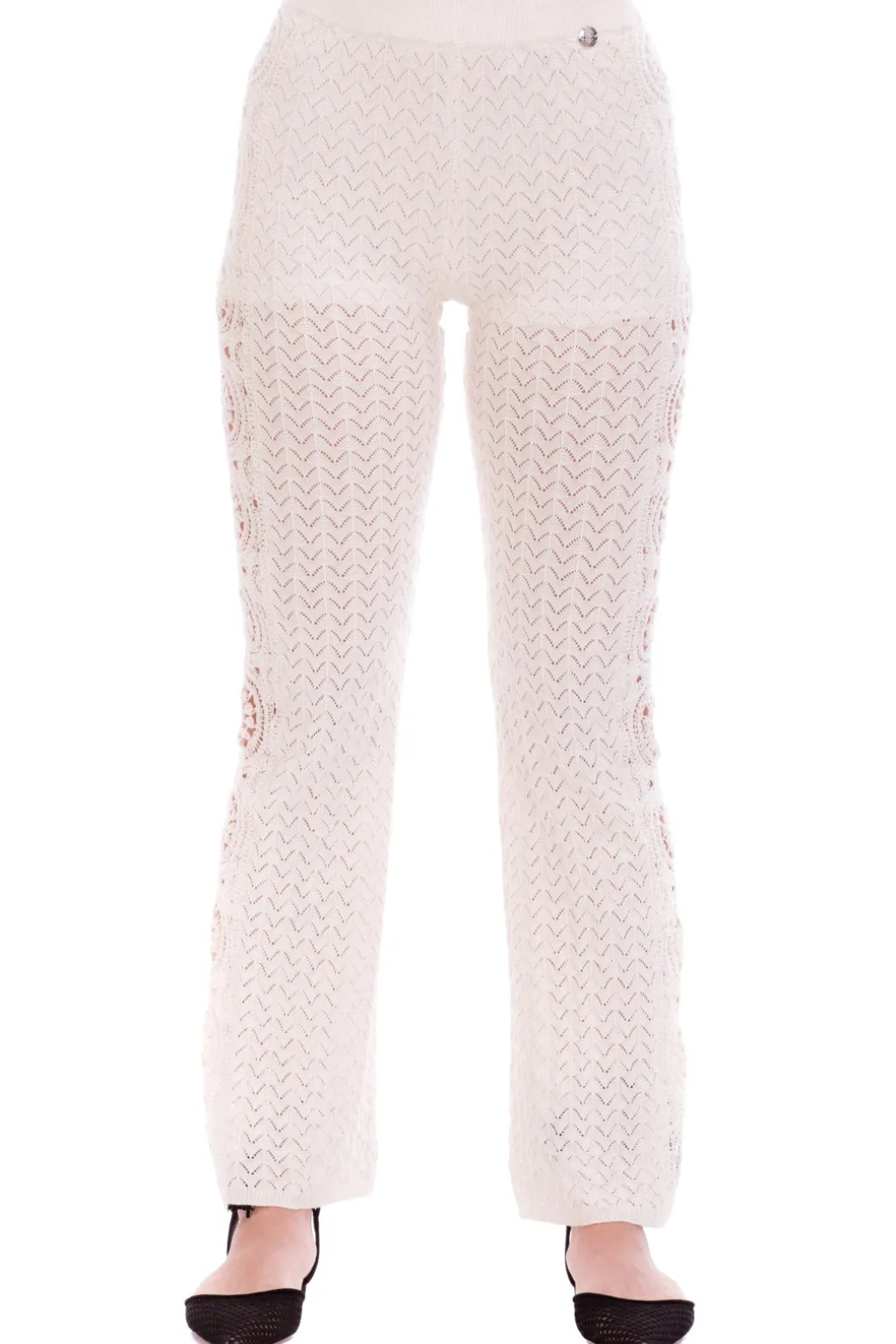 Donna Twin-set Pantaloni Crochet Ricamati