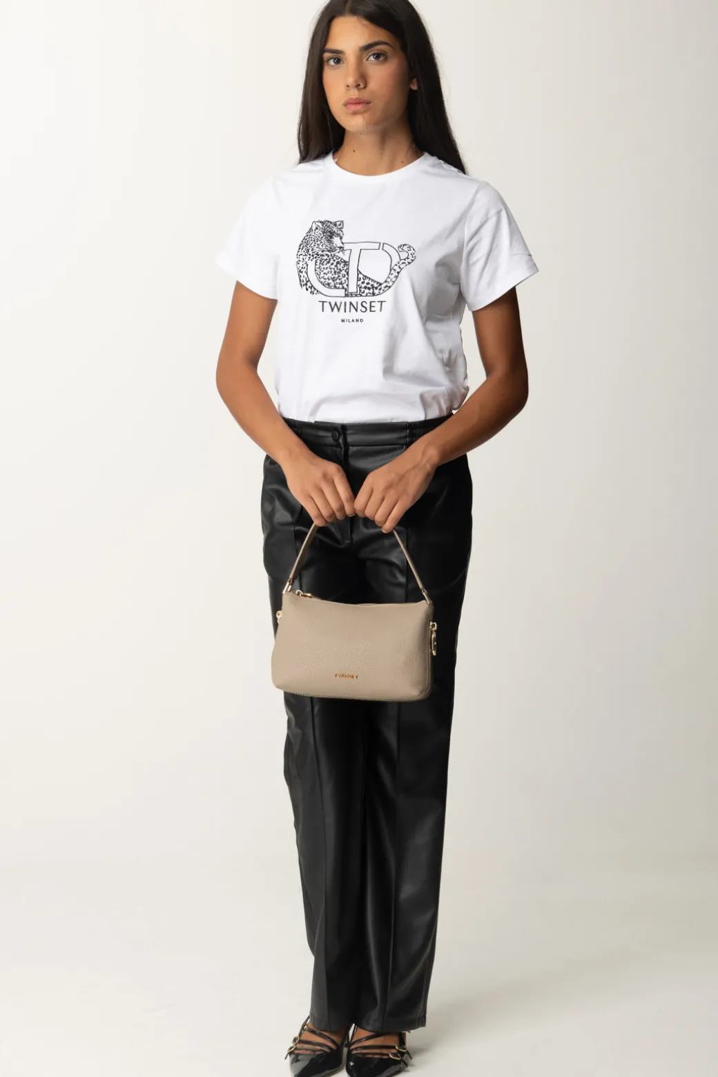 Donna Twin-set Pantaloni Dritti Effetto Pelle