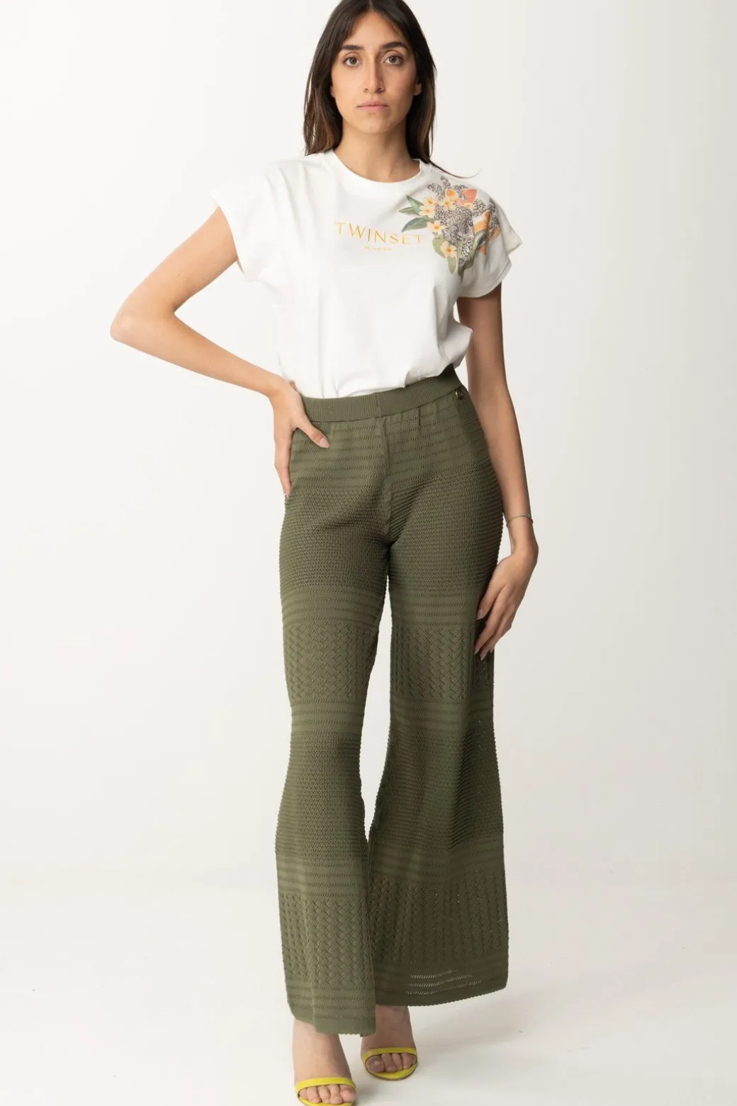 Donna Twin-set Pantaloni In Maglia con Mix Di Punti