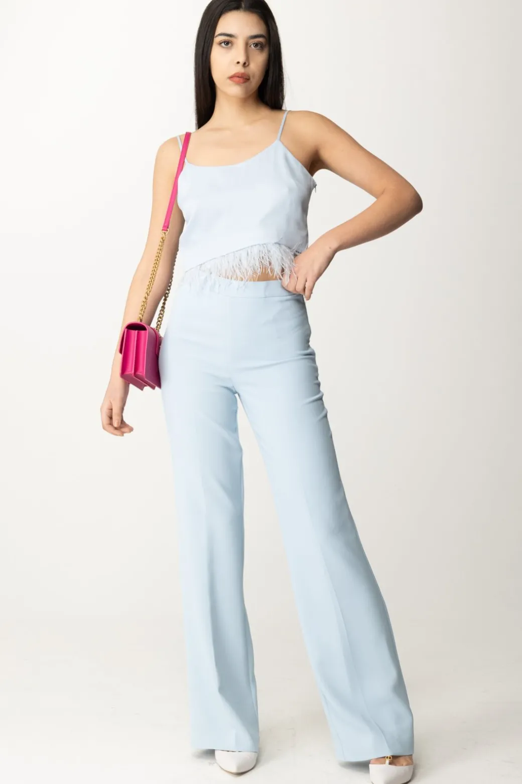 Donna Twin-set Pantaloni Palazzo con Piega