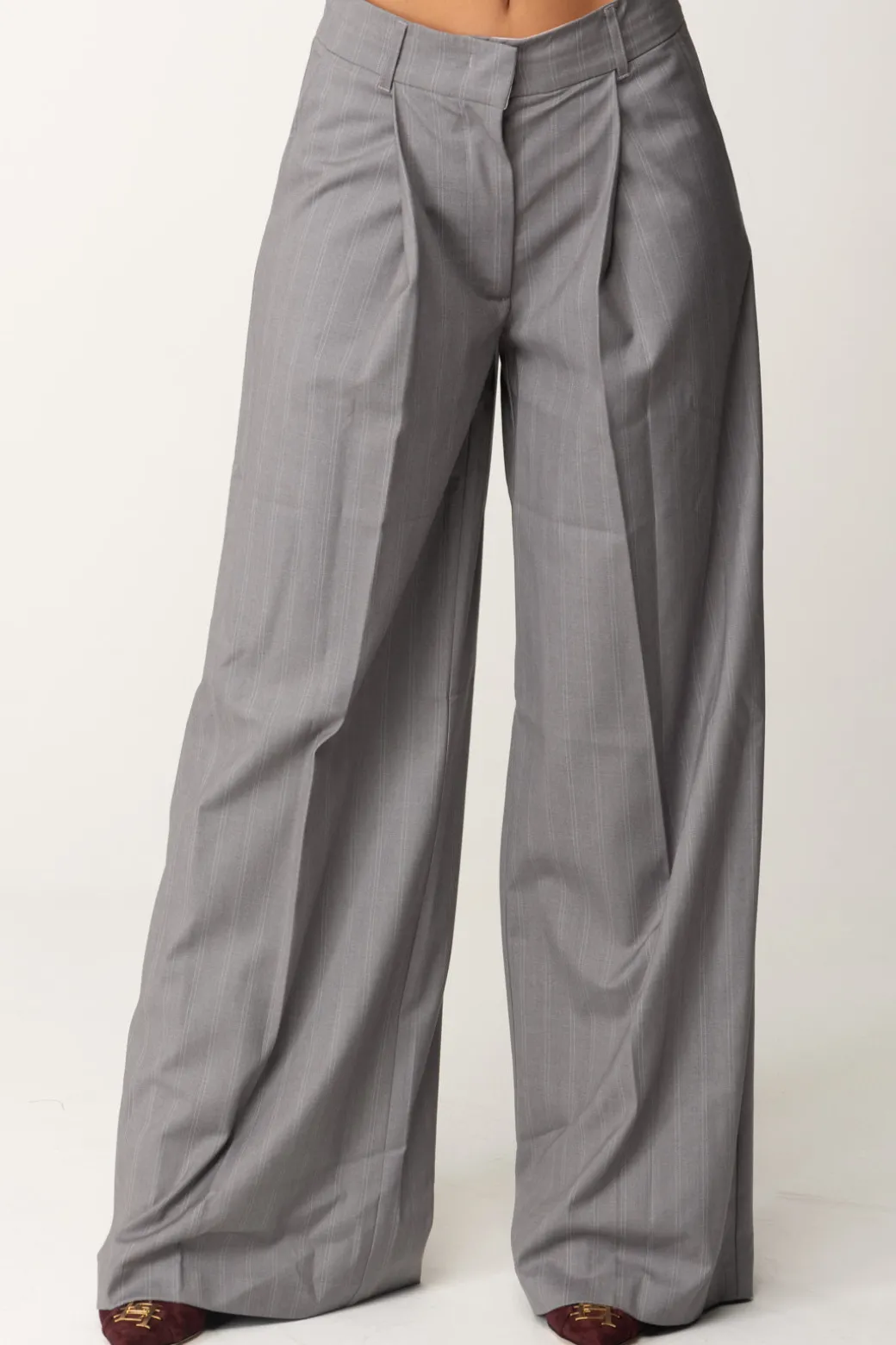 Donna Twin-set Pantaloni Wide Leg Gessati