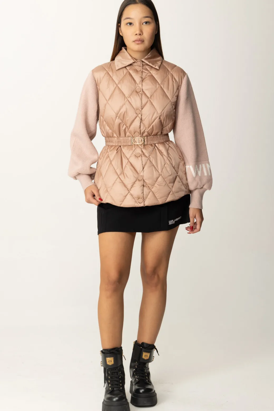 Donna Twin-set Piumino Trapuntato con Maniche In Maglia