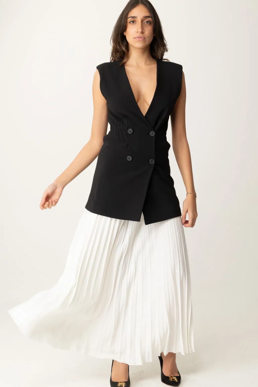 Donna Twin-set Set Gilet e Gonna Lunga Plissé