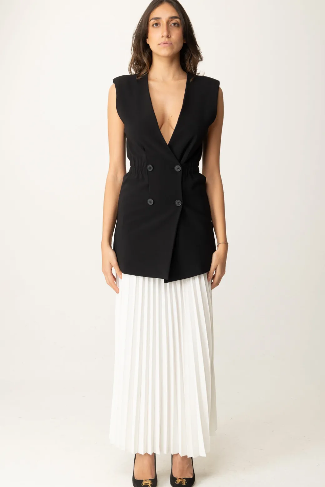 Donna Twin-set Set Gilet e Gonna Lunga Plissé