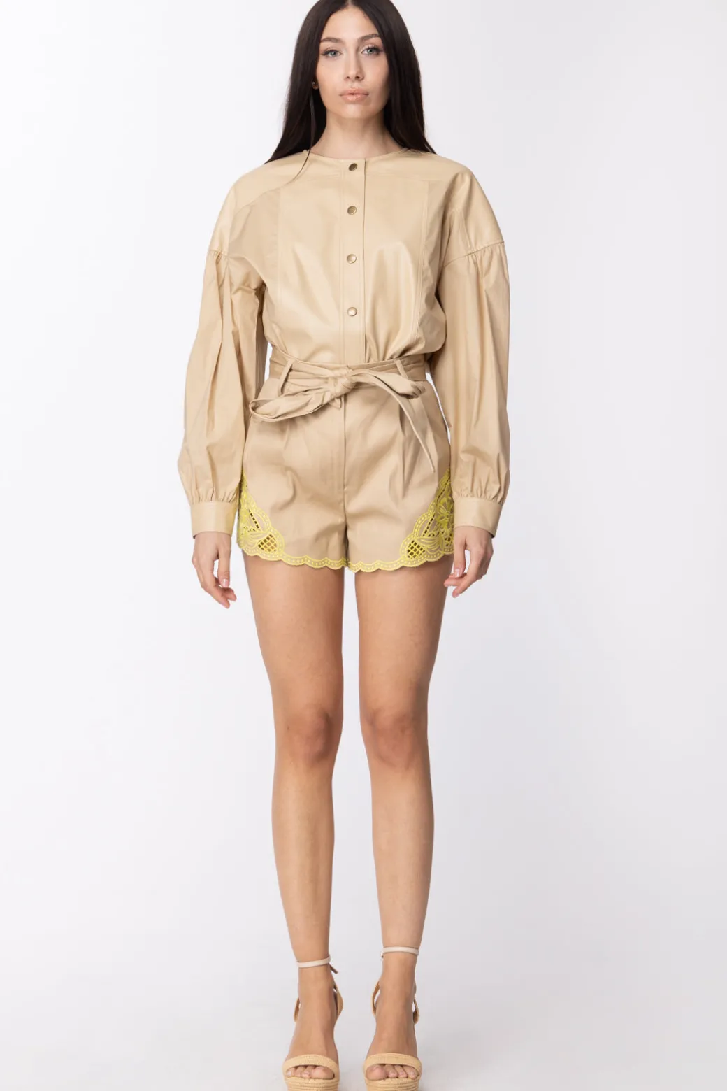 Donna Twin-set Shorts con Inserto In Sangallo e Fusciacca
