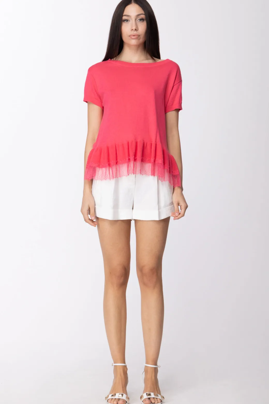 Donna Twin-set Shorts In Canvas con Cintura