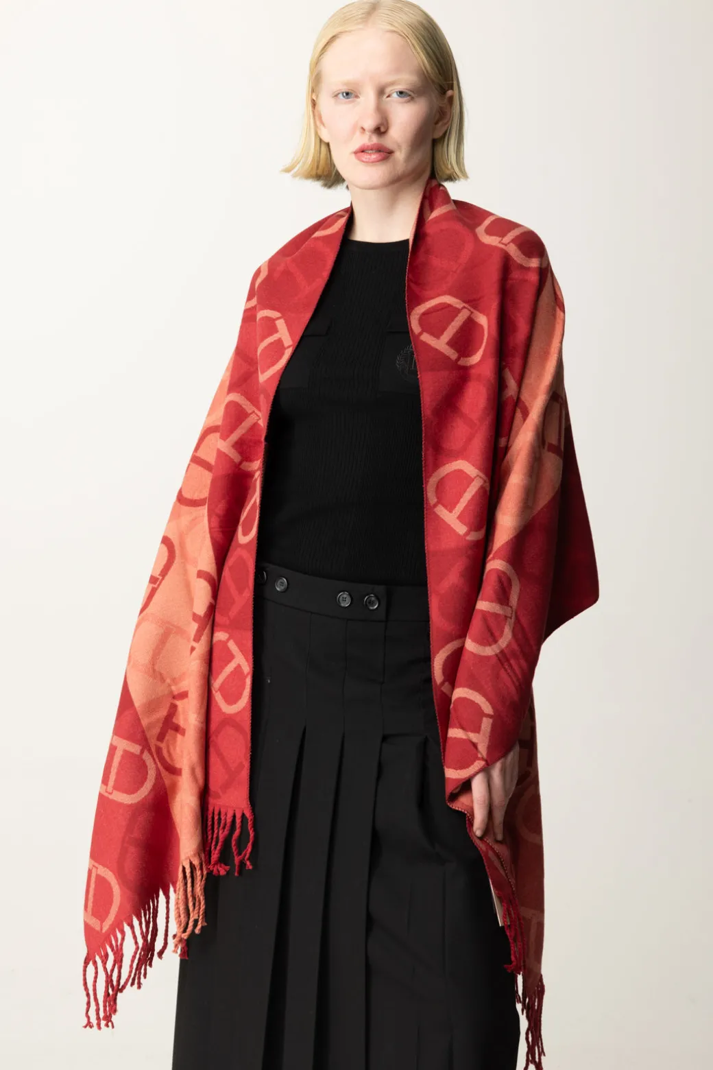 Donna Twin-set Stola In Panno con Stampa Logo
