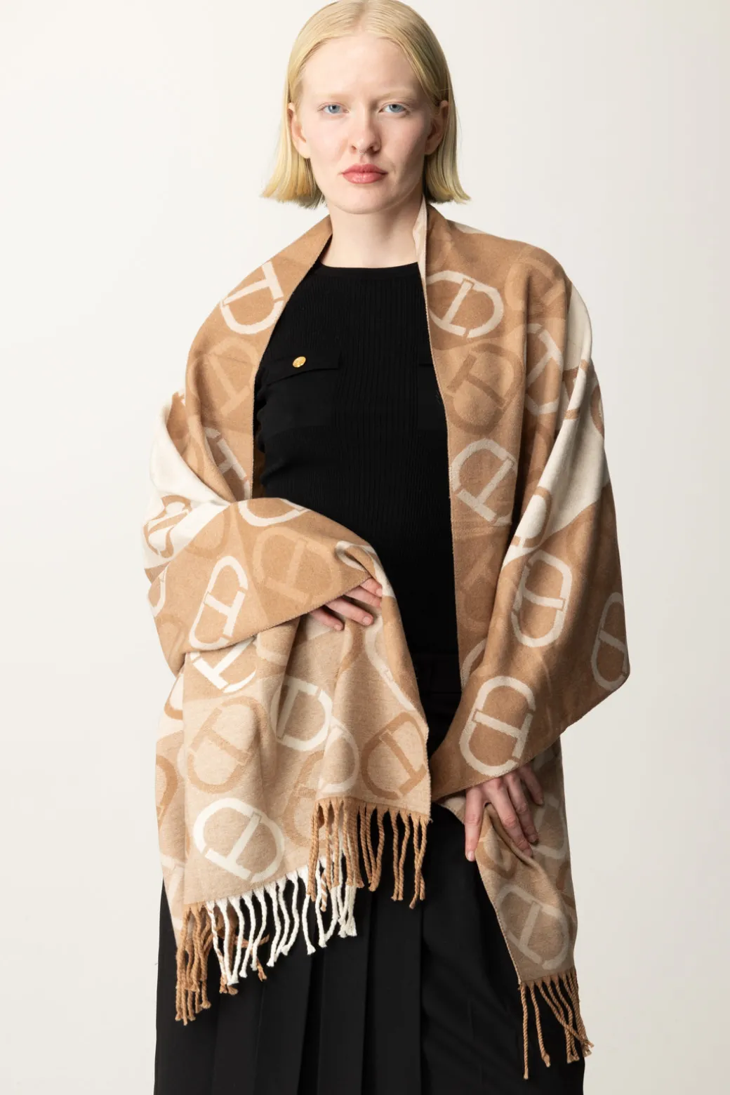 Donna Twin-set Stola In Panno con Stampa Logo