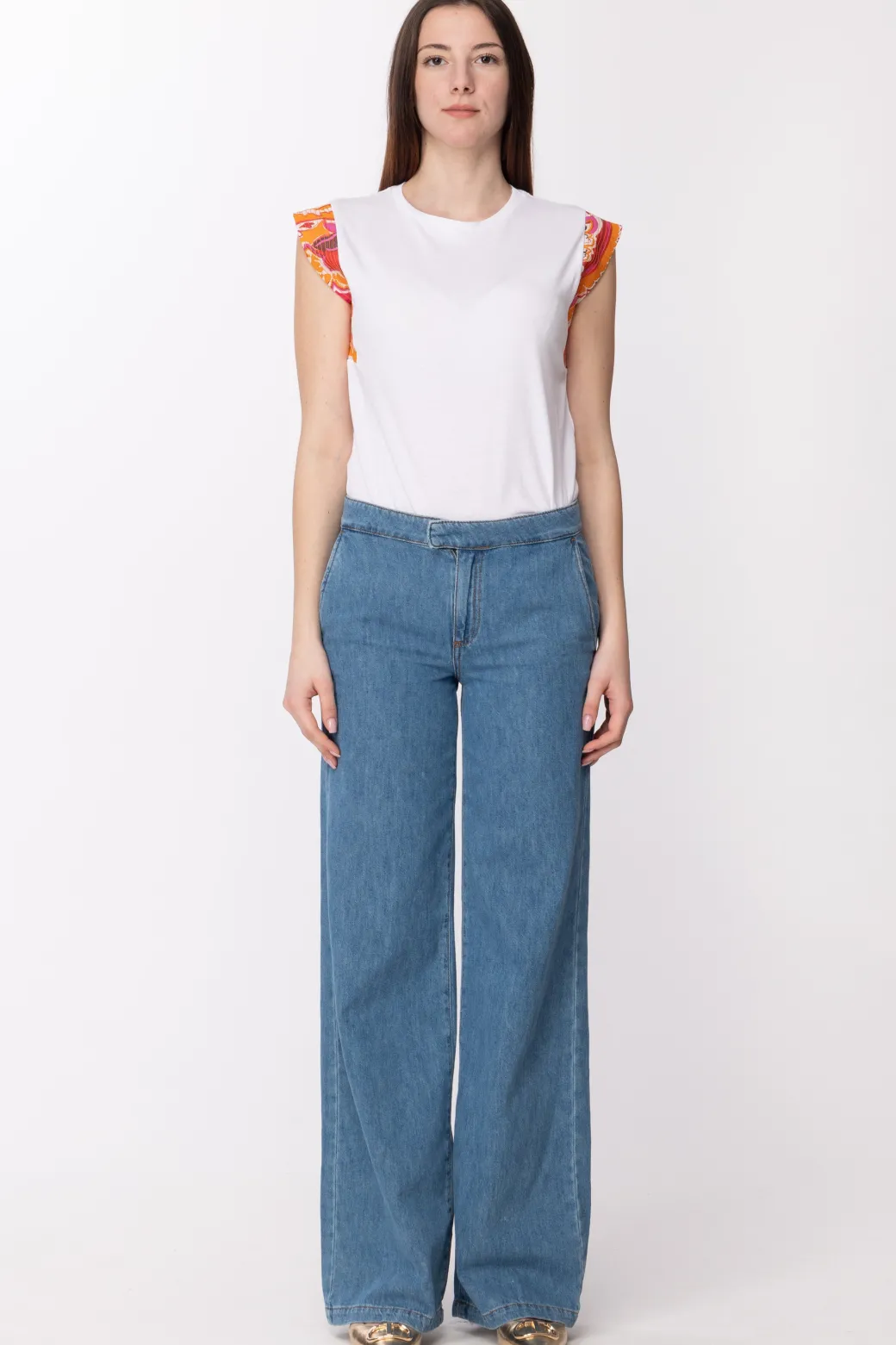 Donna Twin-set T Shirt con Maniche Multicolor