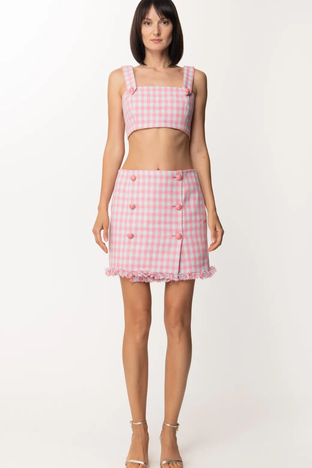 Donna Twin-set Top Crop In Pied De Poule