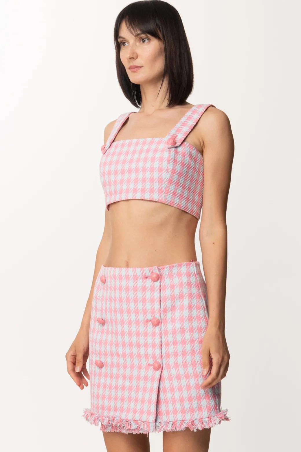 Donna Twin-set Top Crop In Pied De Poule